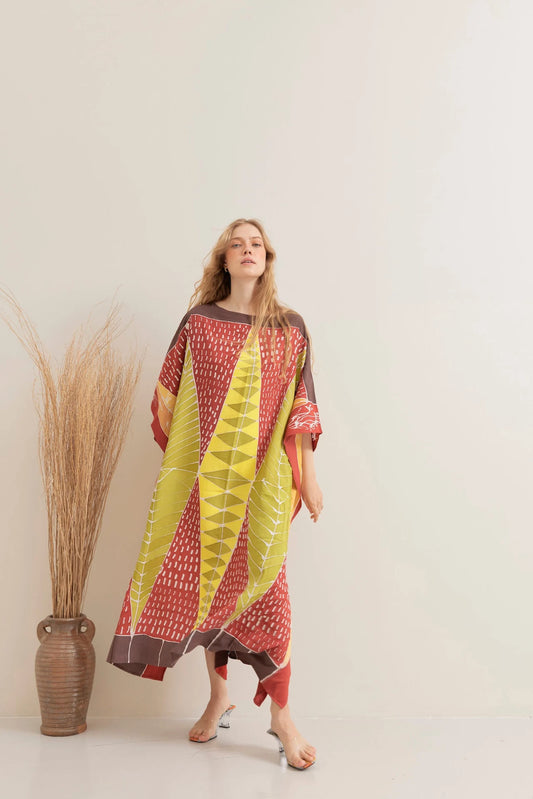 Batik Handpainted Kaftan Ethnic Contemporary Soft Cotton Rayon Caftan Dress