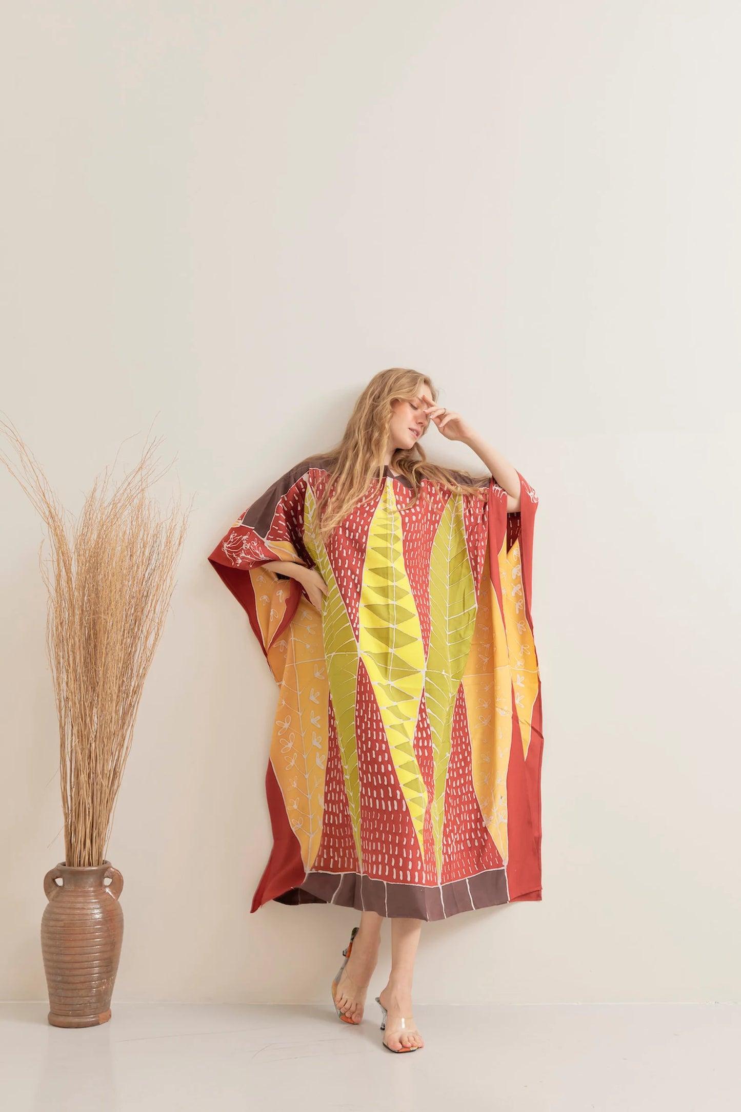 Batik Handpainted Kaftan Ethnic Contemporary Soft Cotton Rayon Caftan Dress