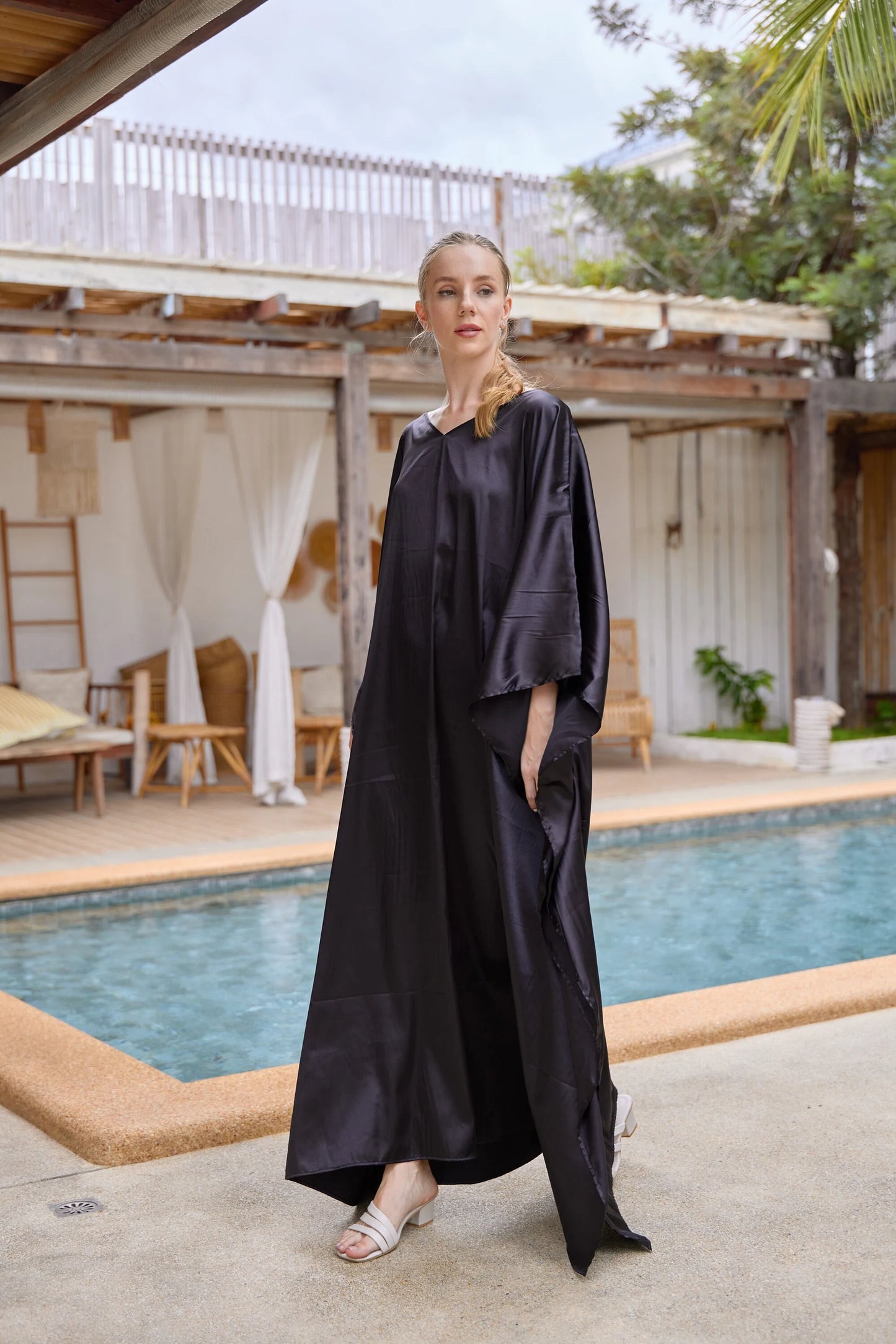 Black Elegant Kaftan Summer Dress silk for women beach wear Plus Size