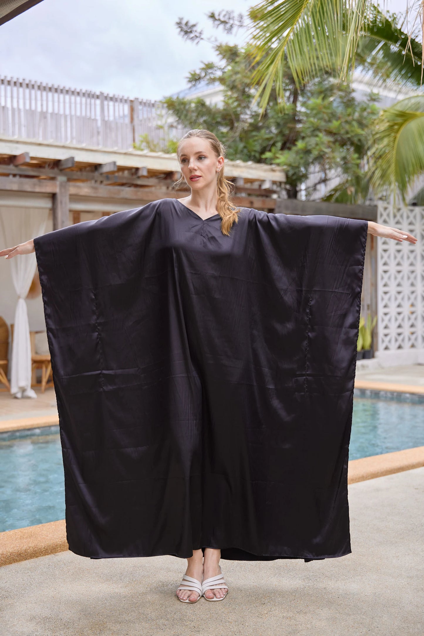 Black Elegant Kaftan Summer Dress silk for women beach wear Plus Size