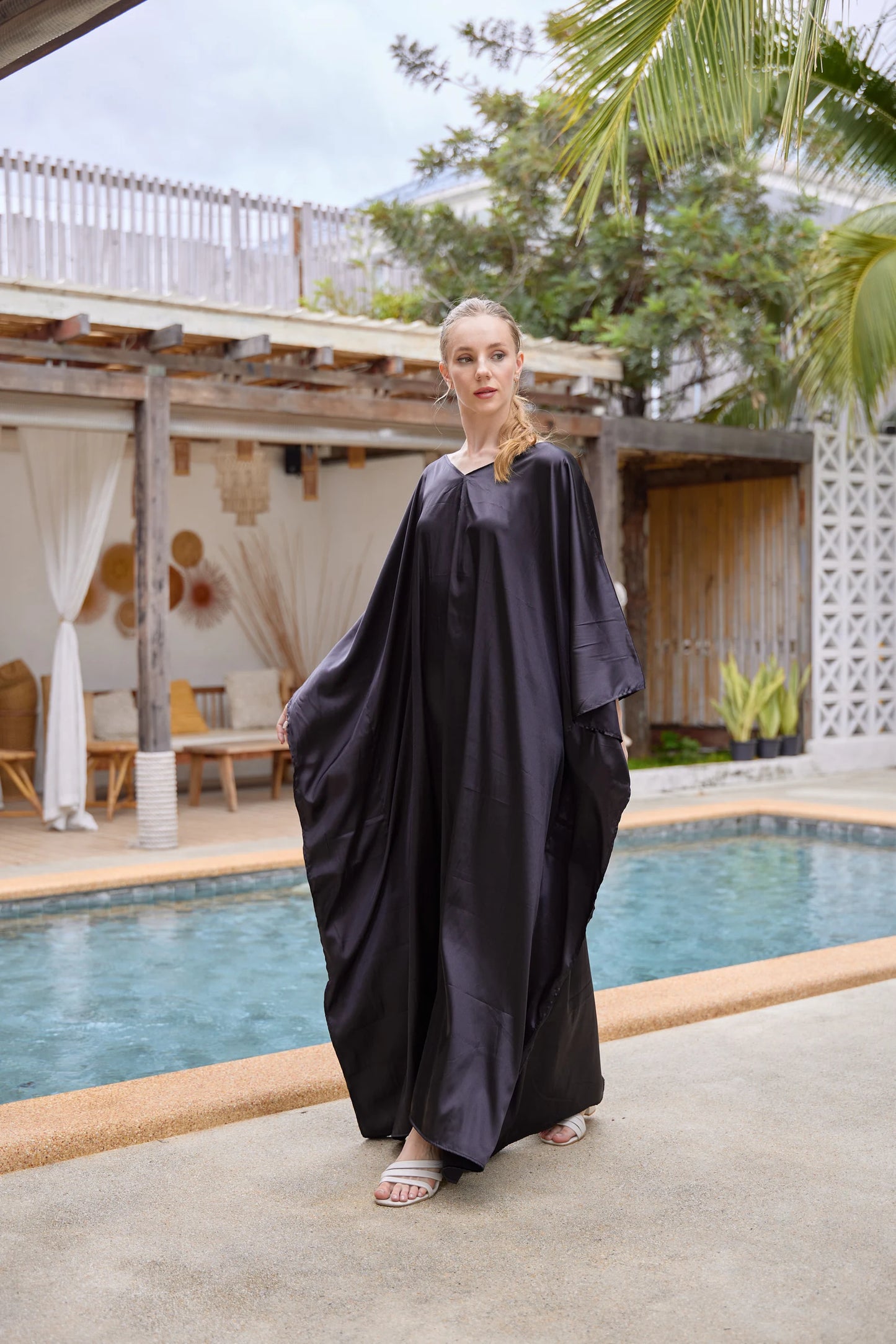 Black Elegant Kaftan Summer Dress silk for women beach wear Plus Size