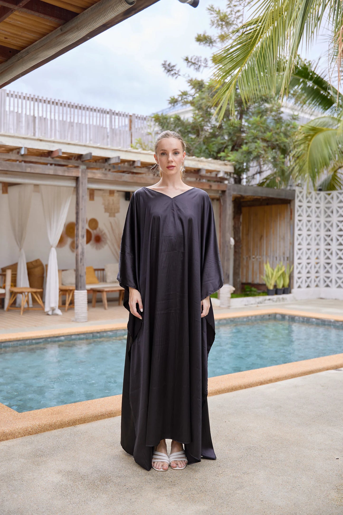 Black Elegant Kaftan Summer Dress silk for women beach wear Plus Size