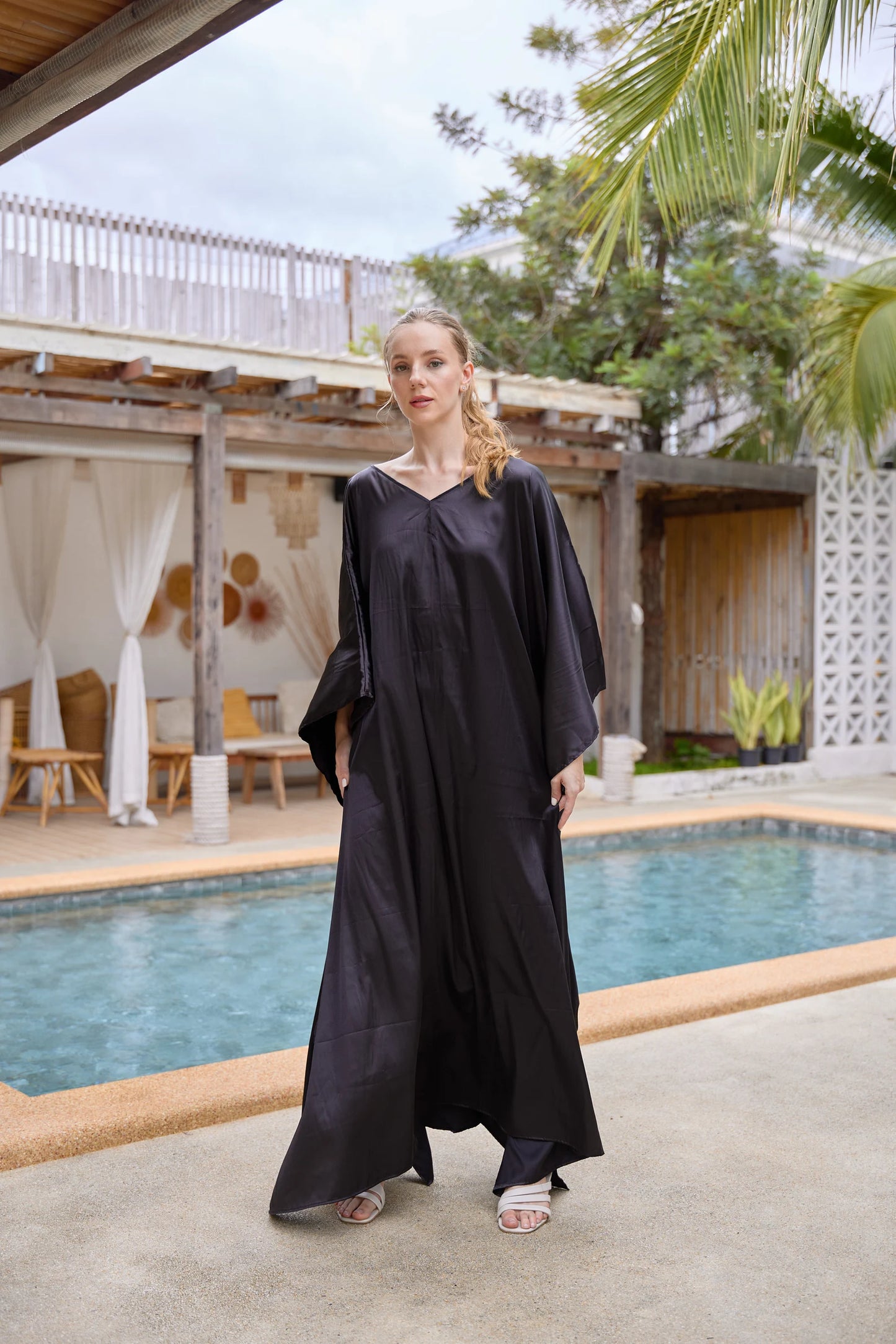 Black Elegant Kaftan Summer Dress silk for women beach wear Plus Size