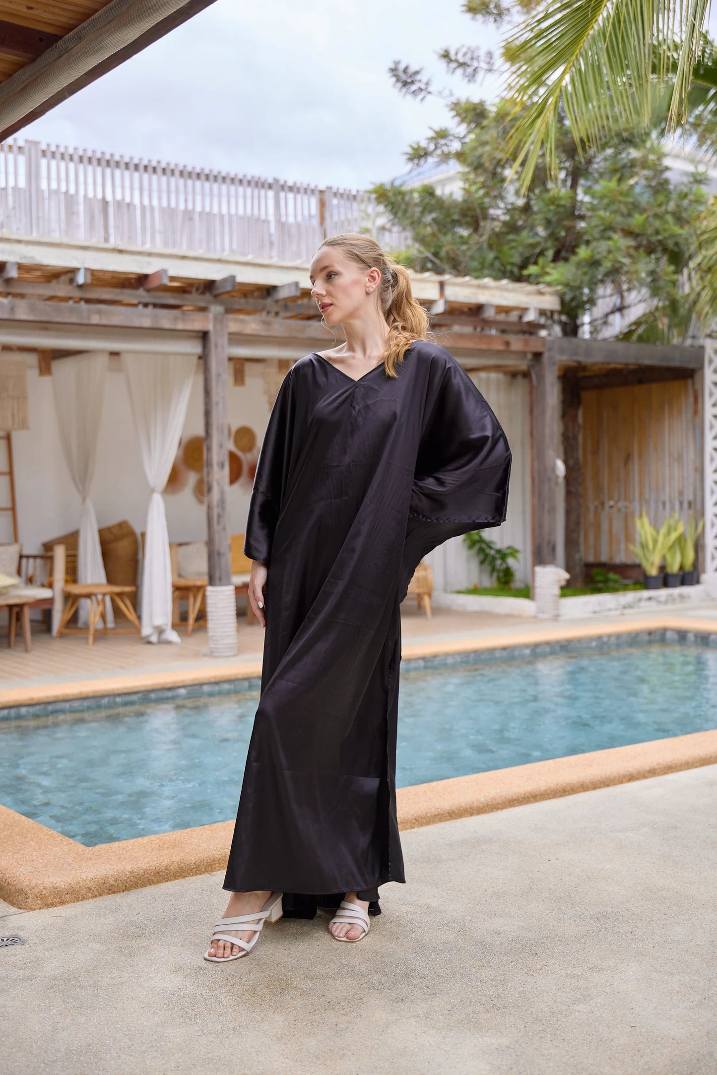 Black Elegant Kaftan Summer Dress silk for women beach wear Plus Size