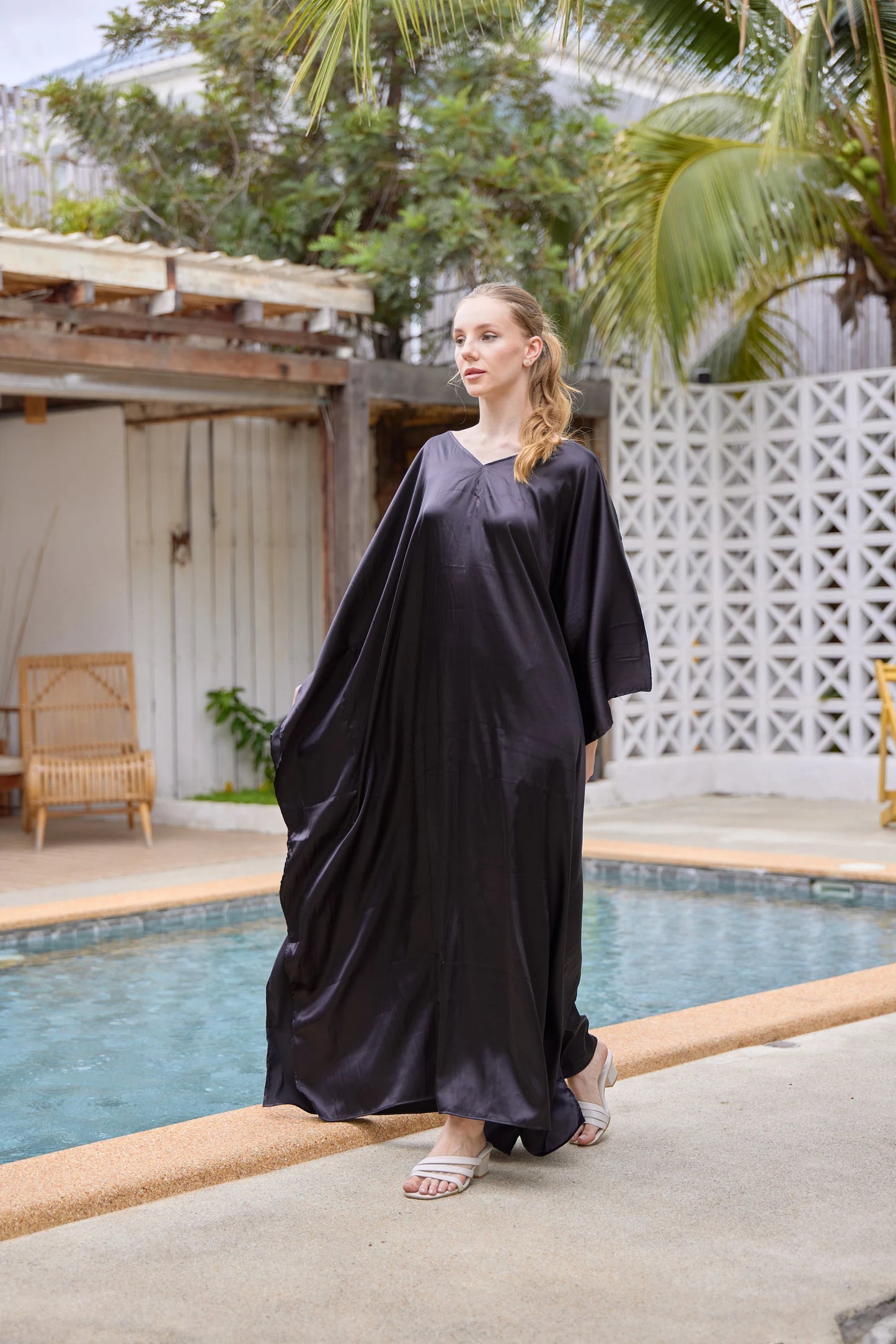 Black Elegant Kaftan Summer Dress silk for women beach wear Plus Size