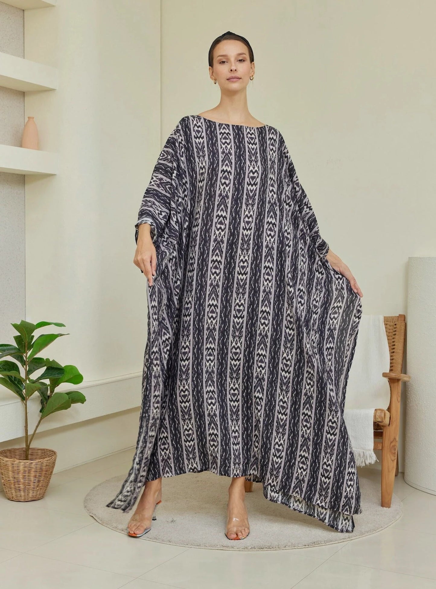 Boho Black Tiedye Cotton Soft Kaftan Full Length Beach Wear Caftan Plus Size