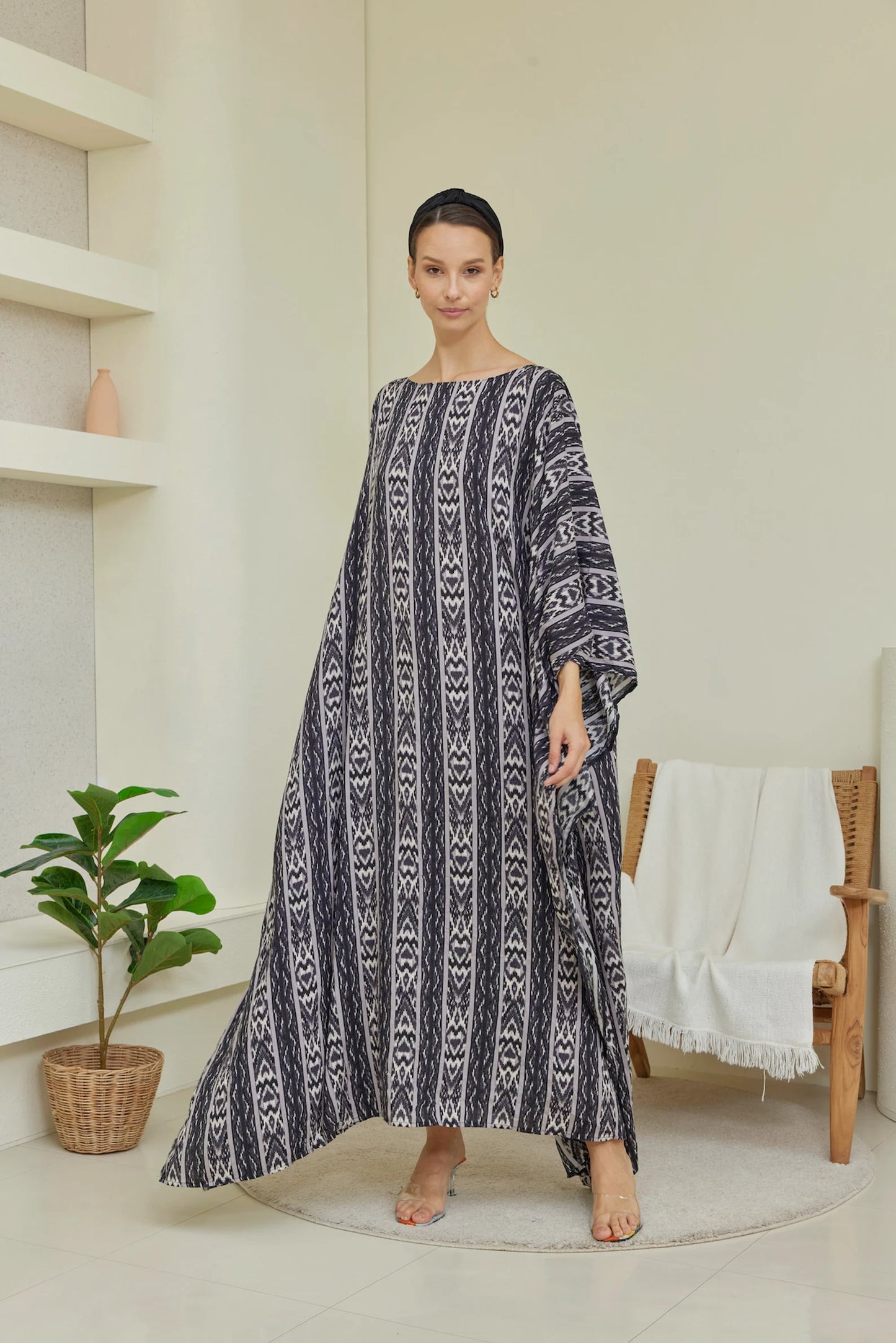 Boho Black Tiedye Cotton Soft Kaftan Full Length Beach Wear Caftan Plus Size