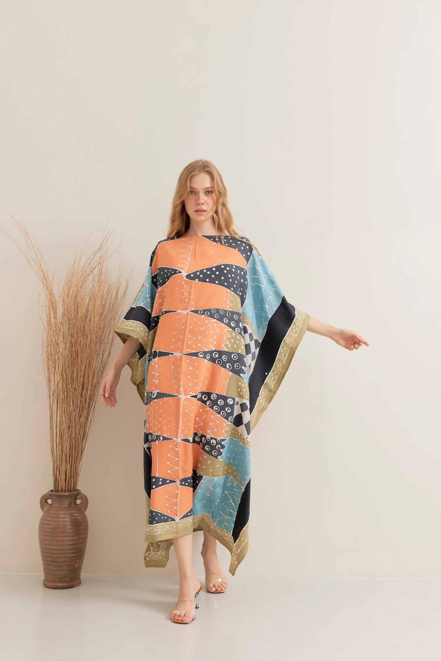 Bold Batik Handpainted Caftan Blue Ethnic Dress