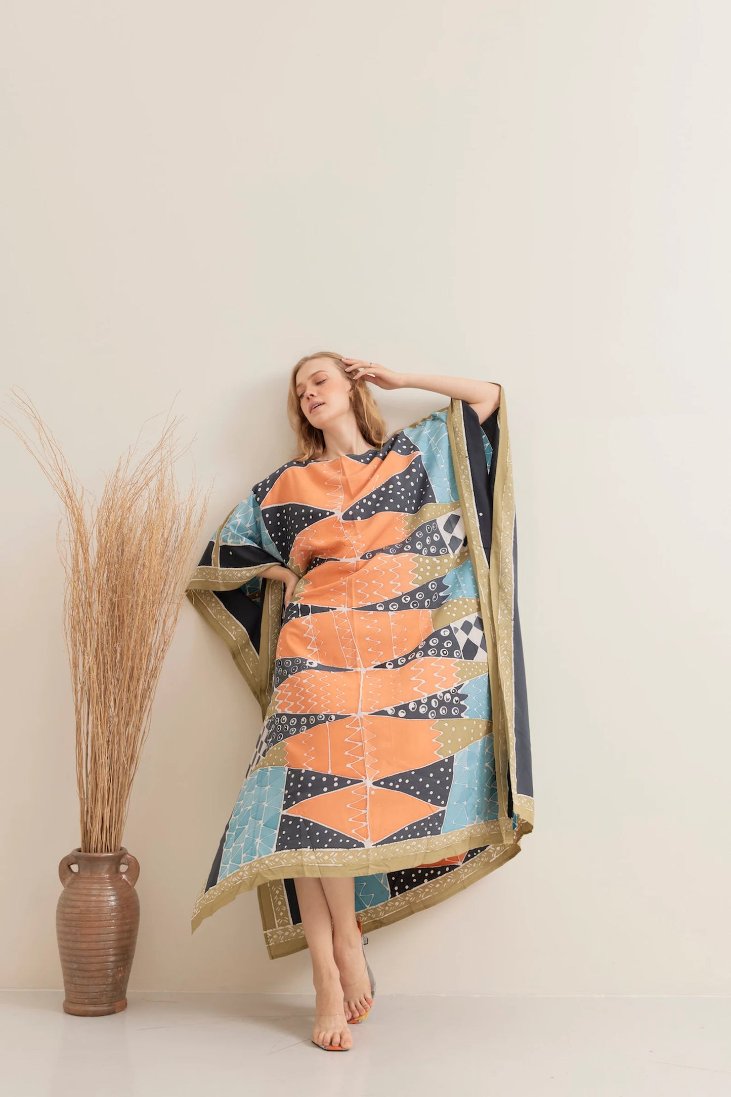 Bold Batik Handpainted Caftan Blue Ethnic Dress