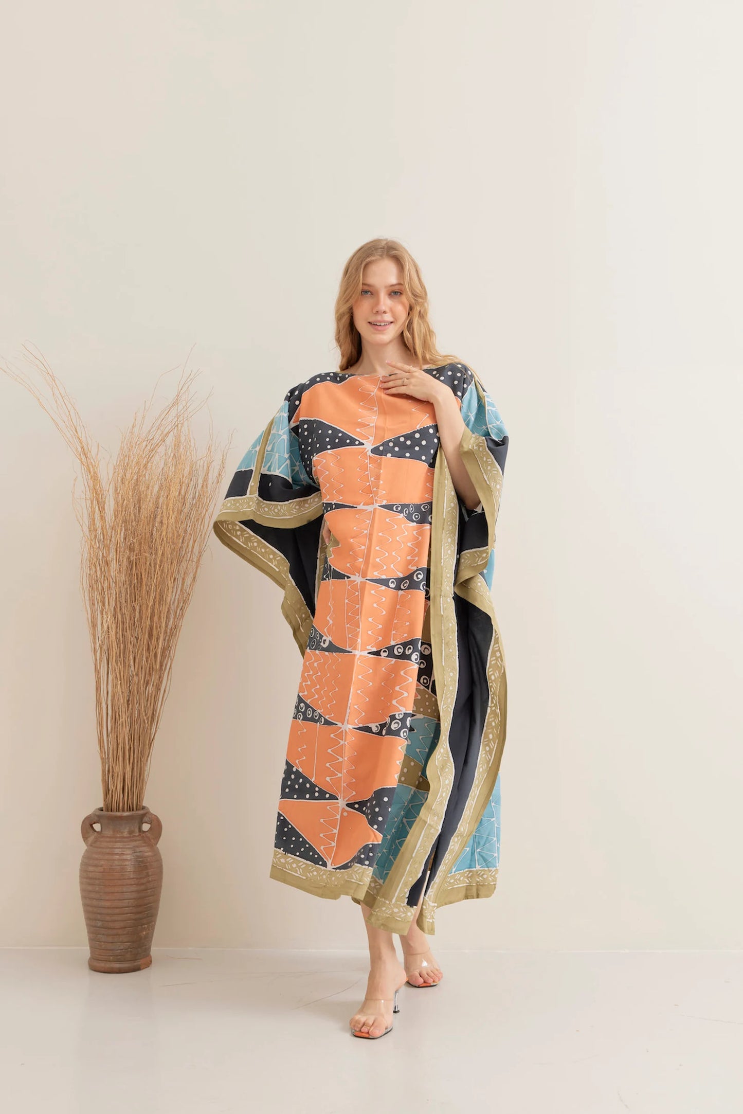 Bold Batik Handpainted Caftan Blue Ethnic Dress