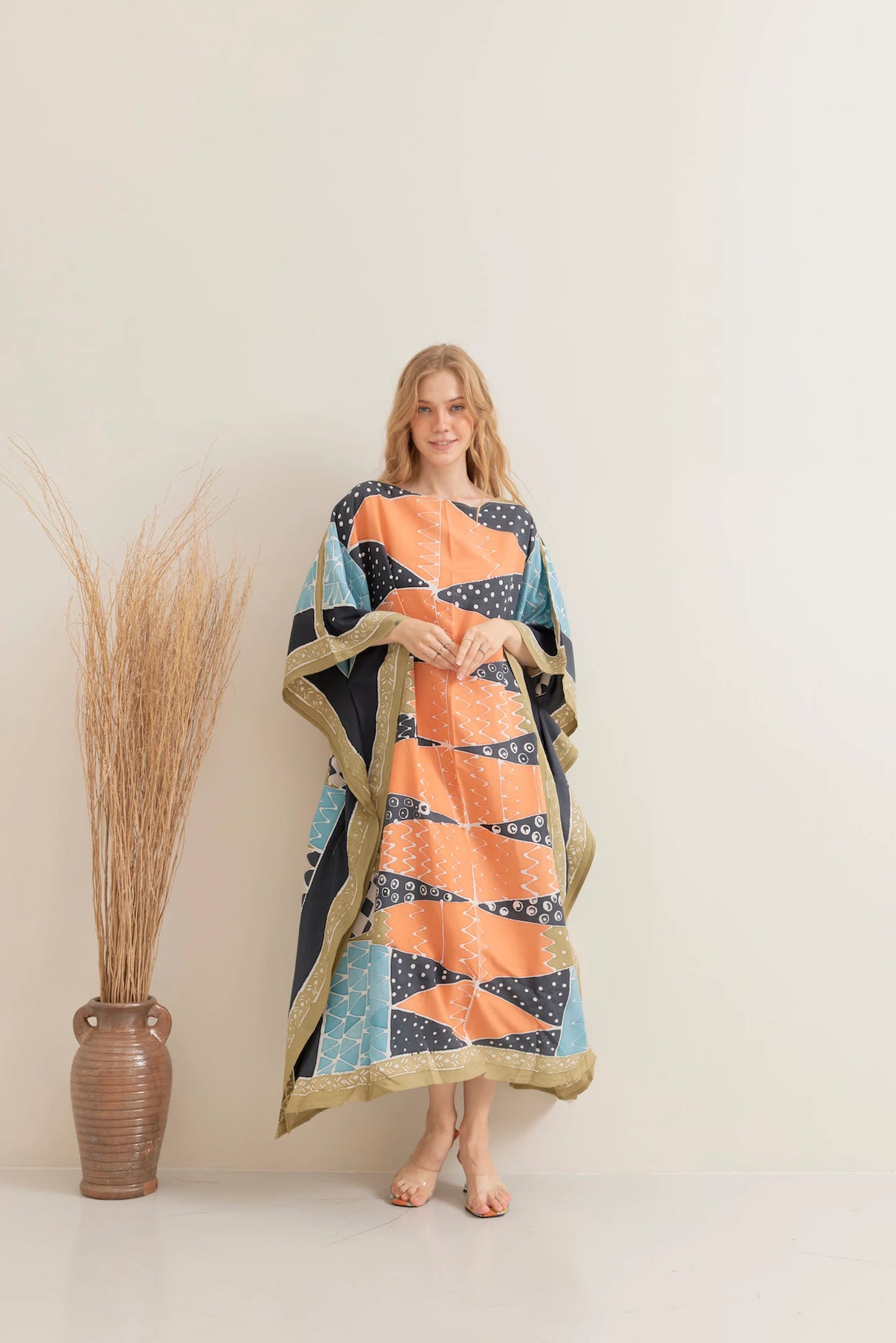 Bold Batik Handpainted Caftan Blue Ethnic Dress