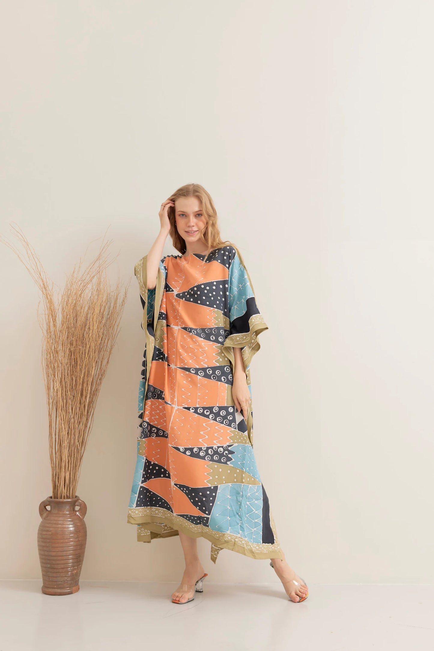 Bold Batik Handpainted Caftan Blue Ethnic Dress