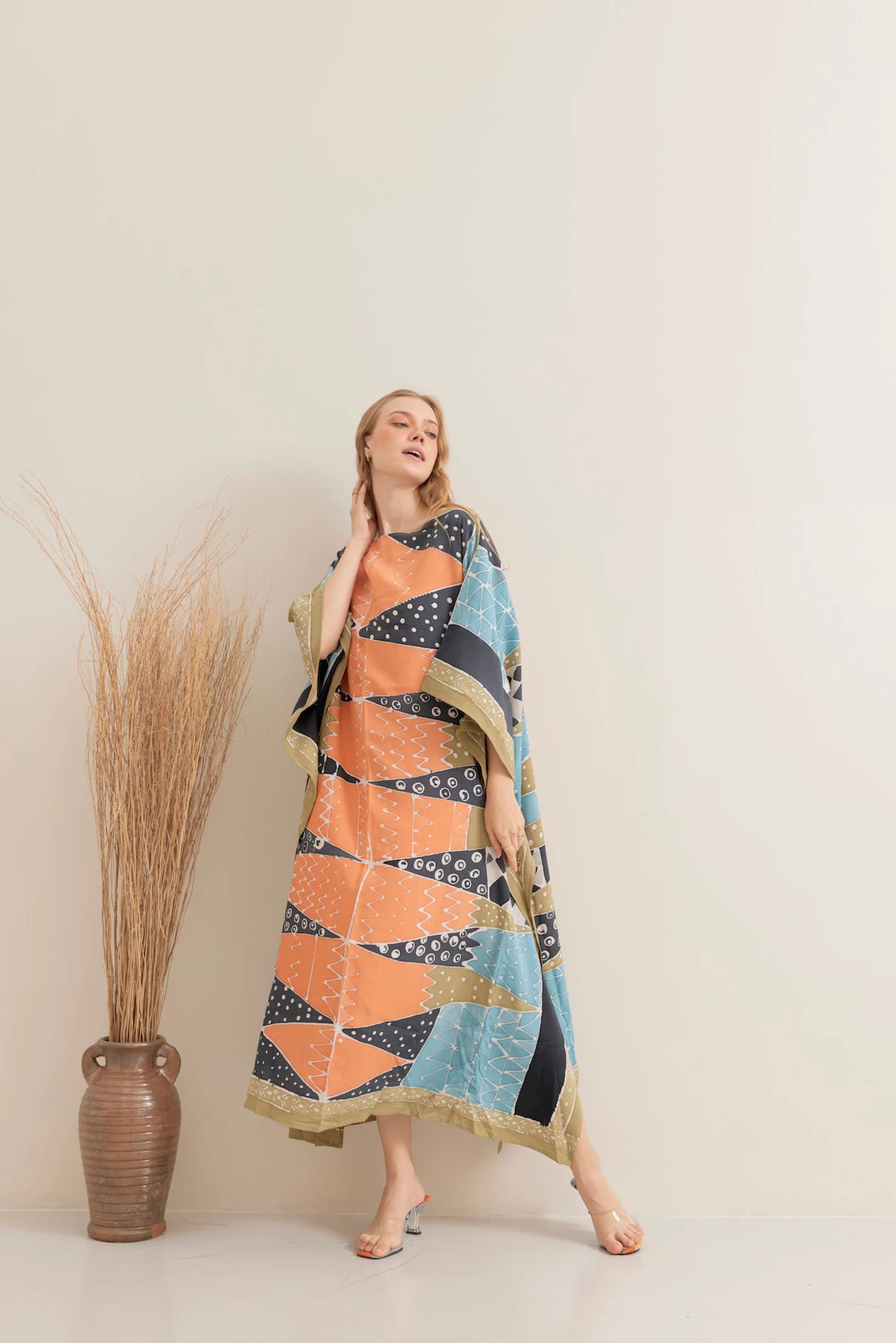 Bold Batik Handpainted Caftan Blue Ethnic Dress