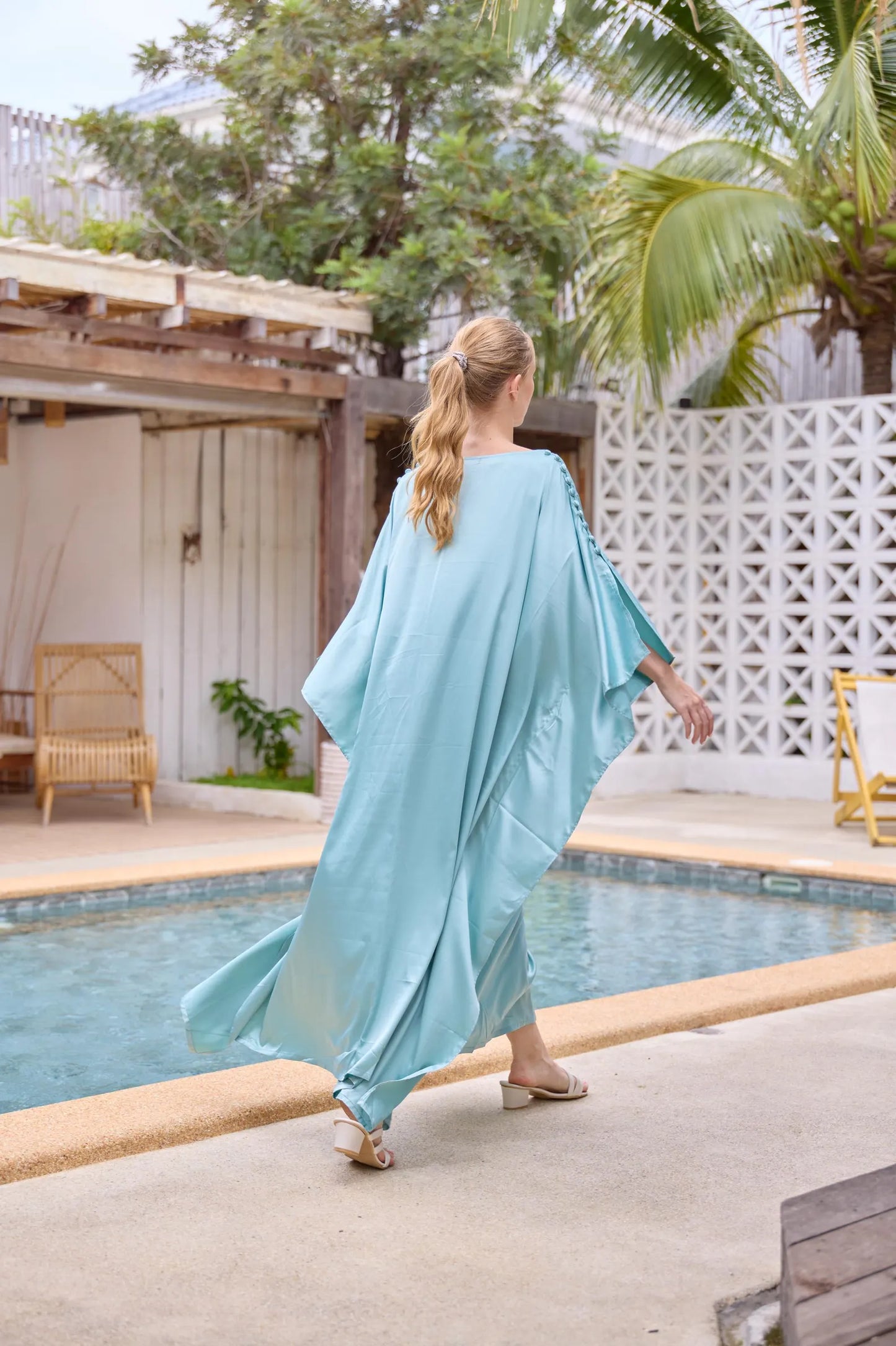 Button at shoulder silk charmeuse blue turquoise Kaftan Dress Caftan Plus Size