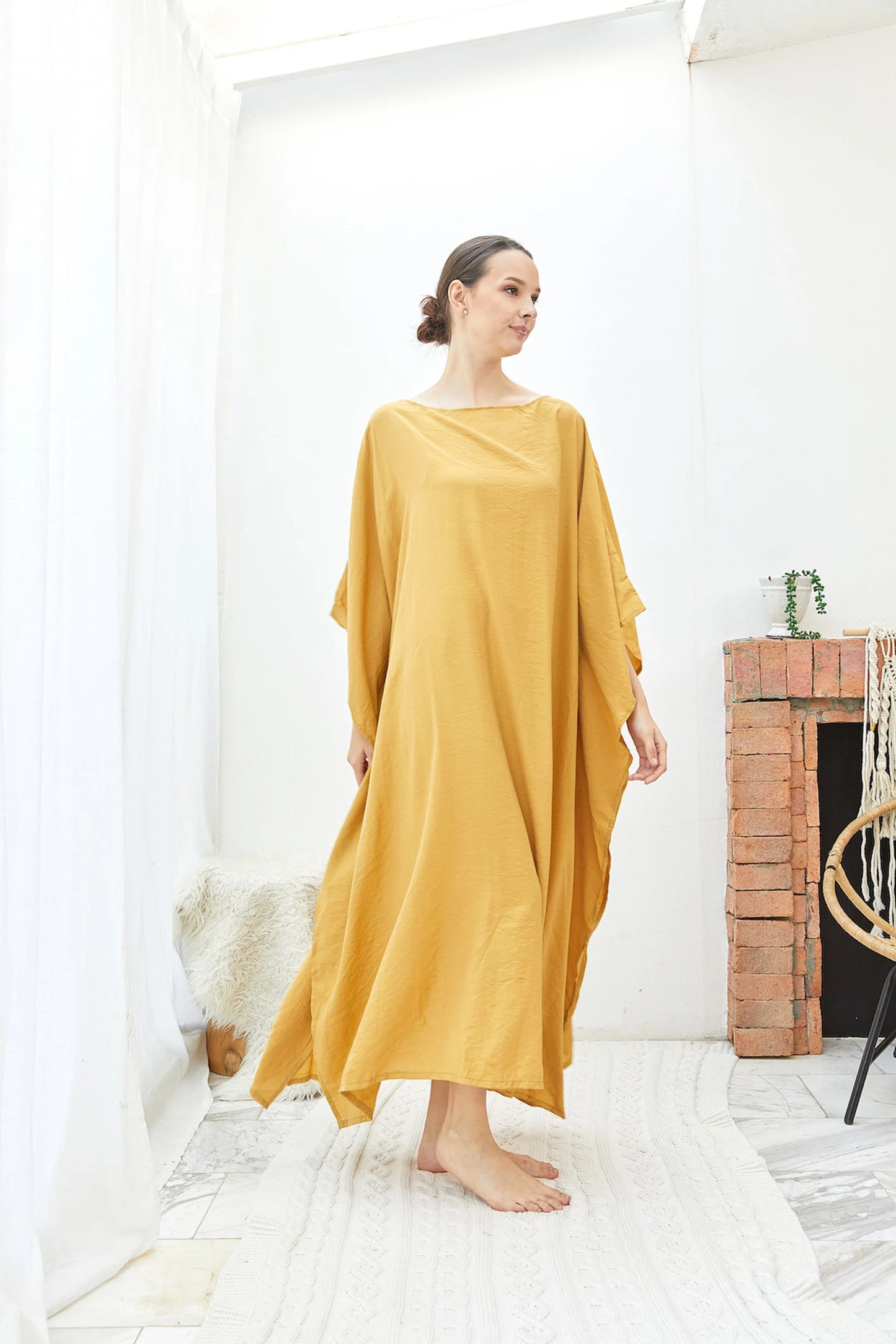 Comfy Gold Silk Japan Kaftan Dress Women Plus Size Dress