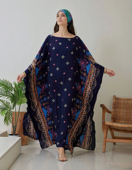 Dark Navy Kaftan for Women Cotton Kaftan Plus Size Boho Maxi Dress