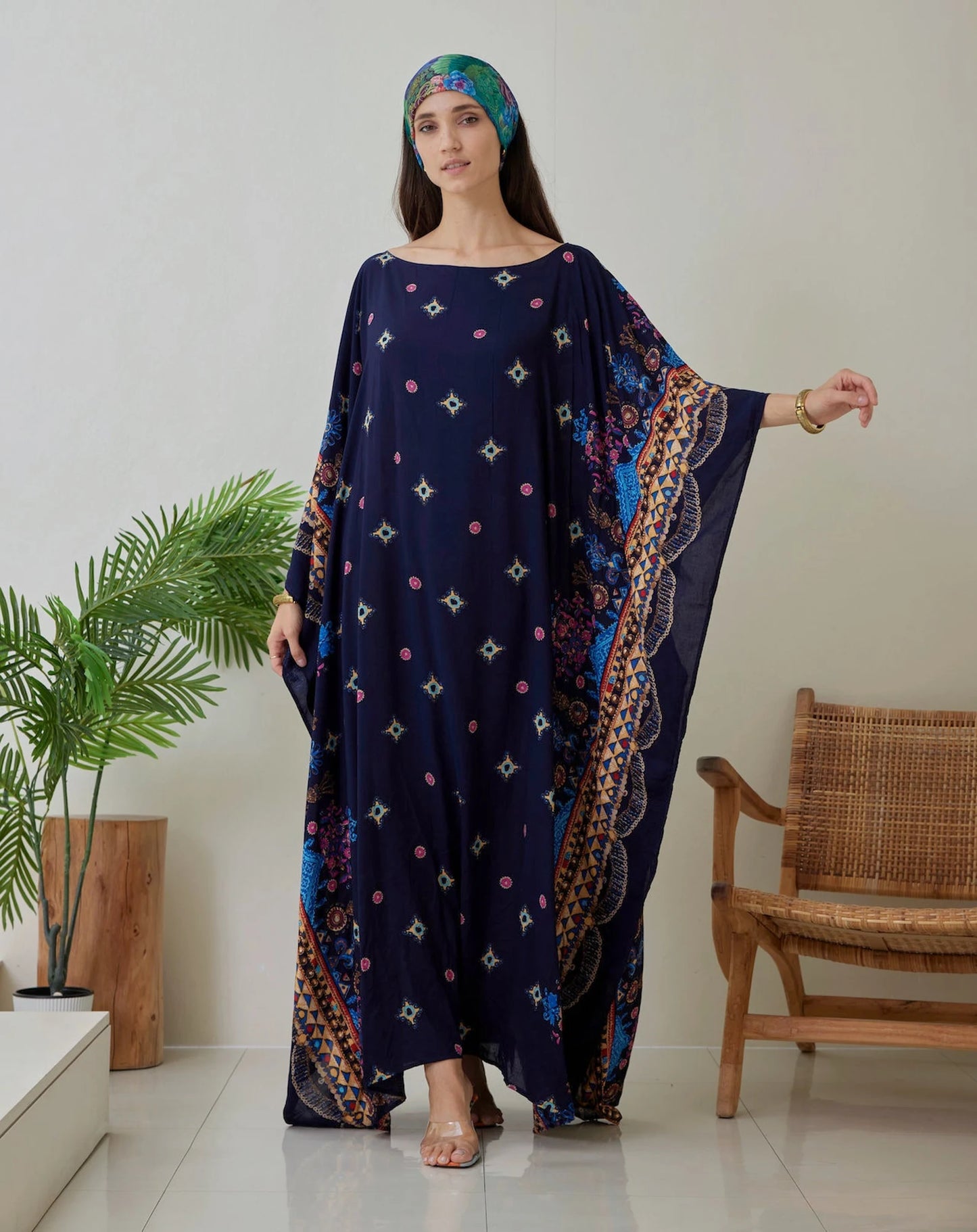 Dark Navy Kaftan for Women Cotton Kaftan Plus Size Boho Maxi Dress