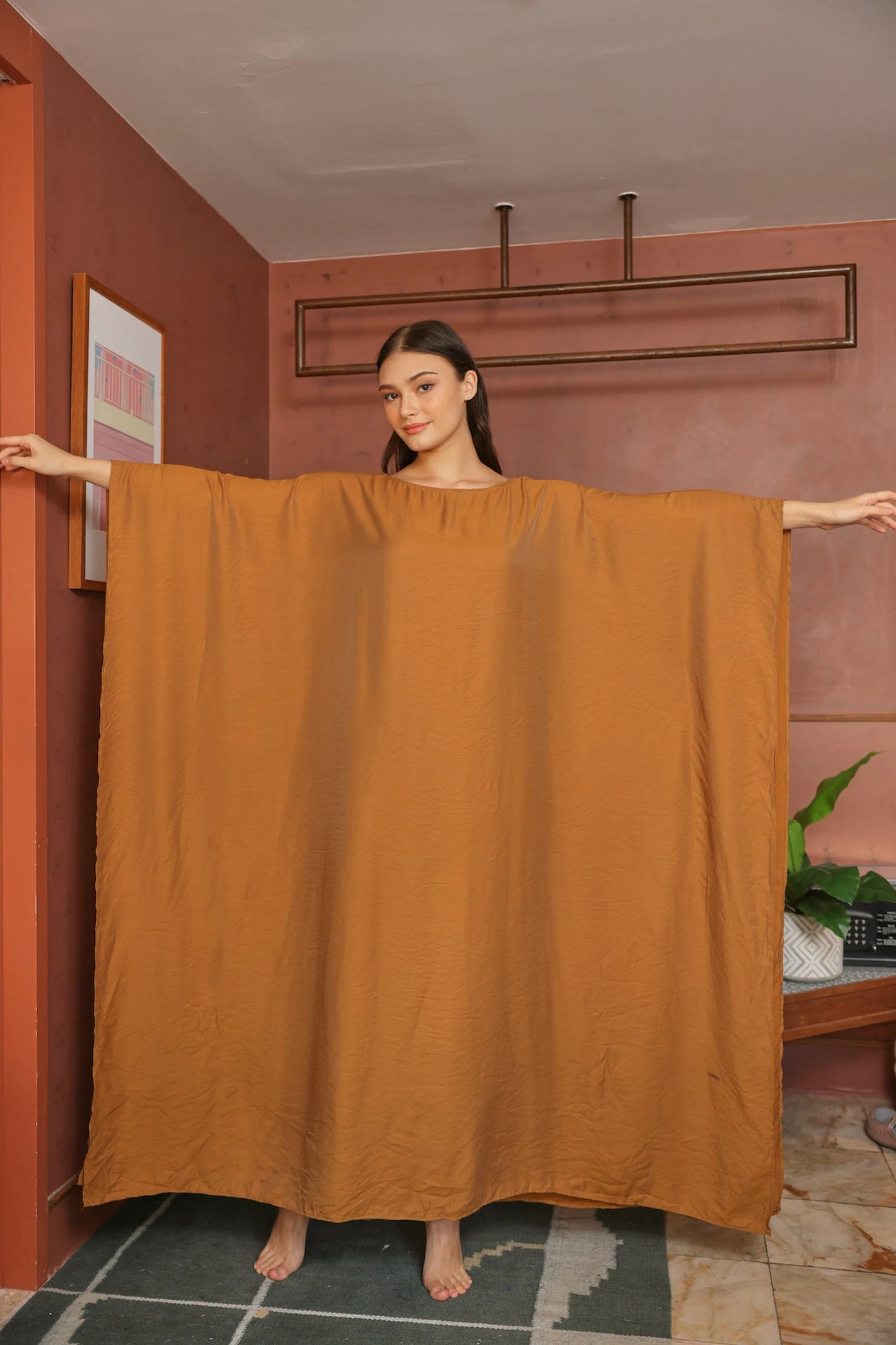 Drift wood Gold Brown Silk Japan Natural Kaftan Plus Size Dress Caftan