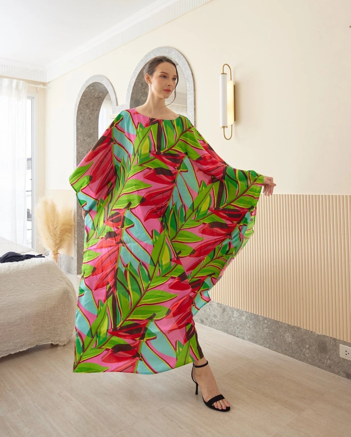 Floral Spring Summer Bright Silk Viscose Kaftan Dress Plus size Luxury caftan