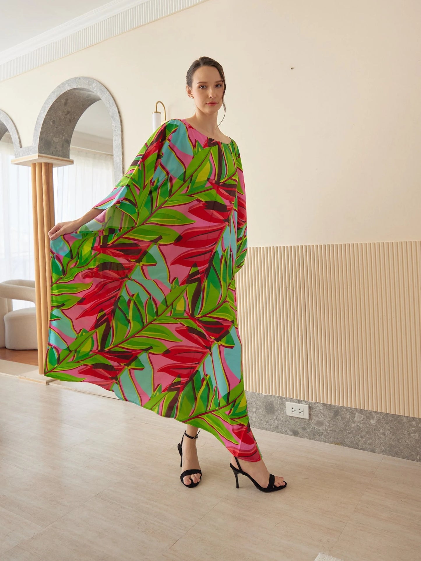 Floral Spring Summer Bright Silk Viscose Kaftan Dress Plus size Luxury caftan