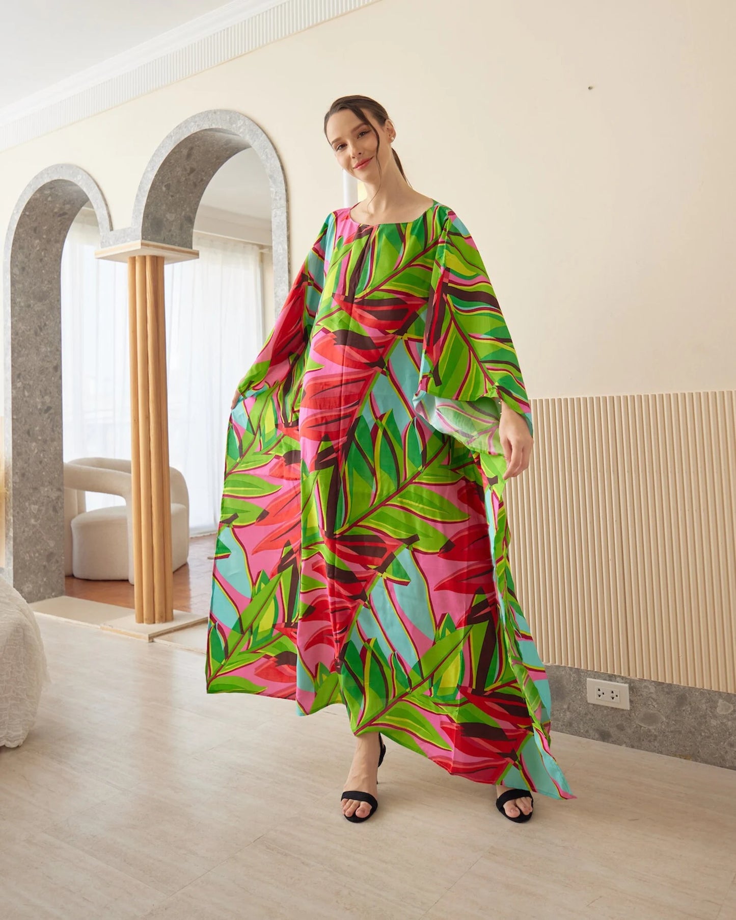 Floral Spring Summer Bright Silk Viscose Kaftan Dress Plus size Luxury caftan