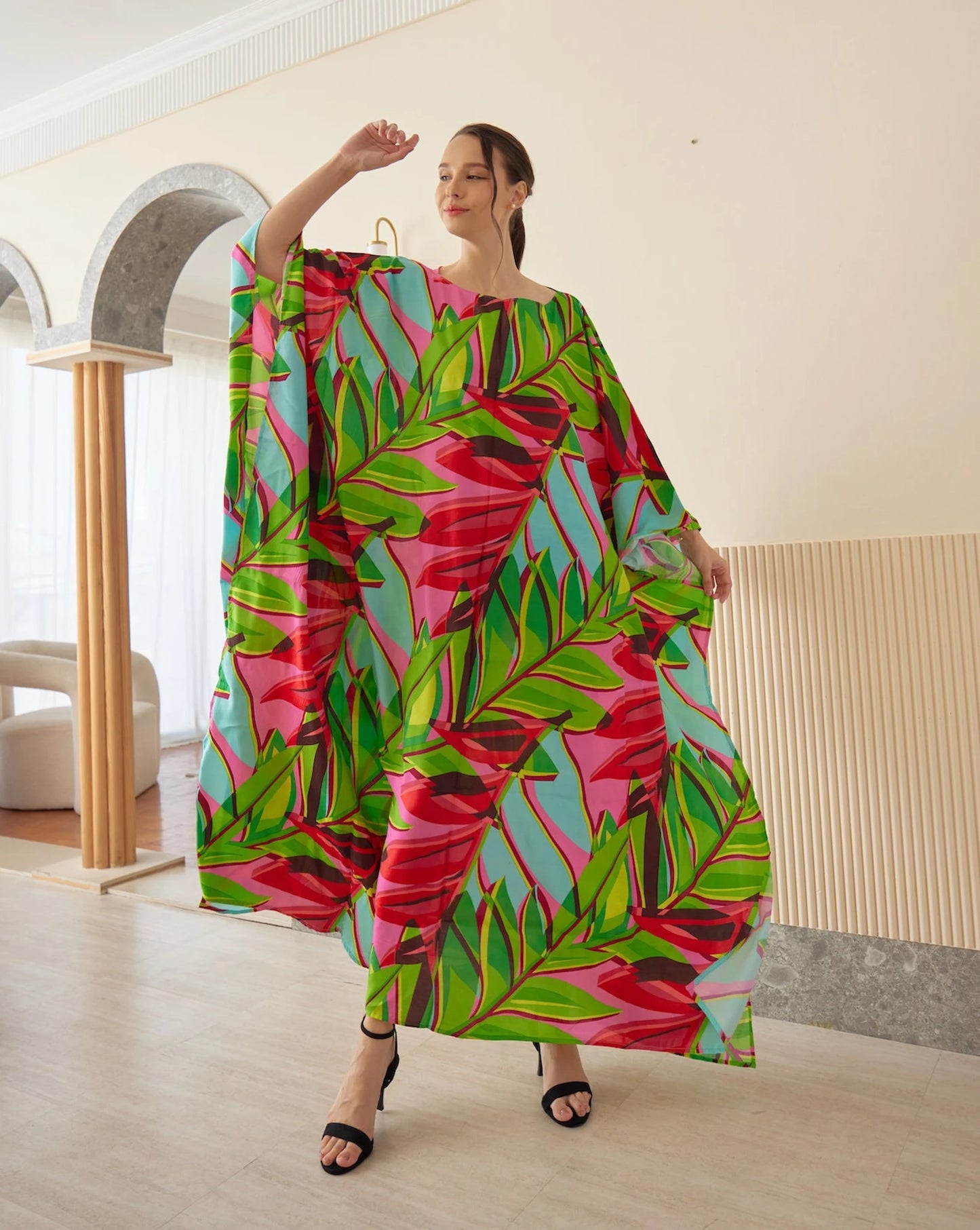 Floral Spring Summer Bright Silk Viscose Kaftan Dress Plus size Luxury caftan