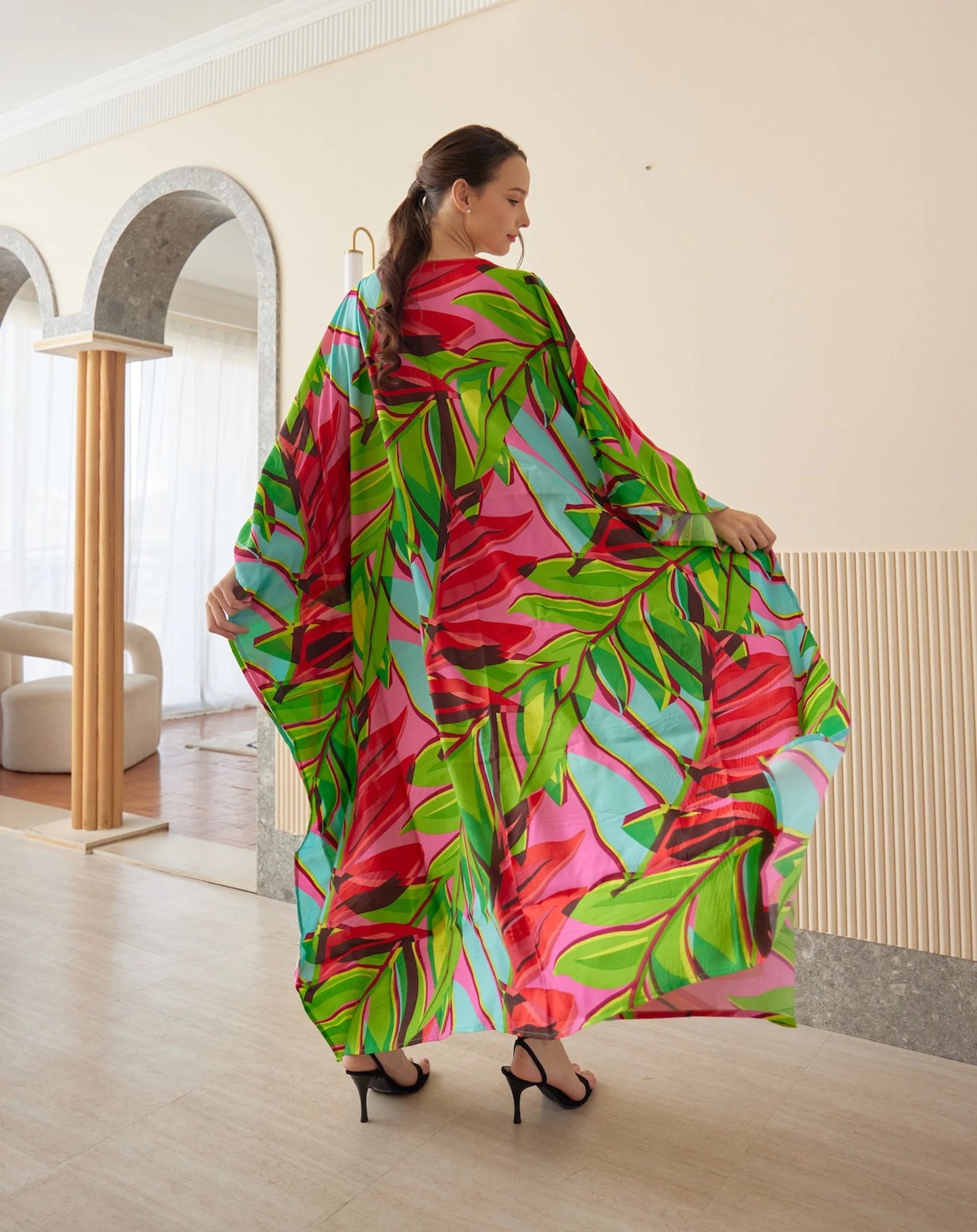 Floral Spring Summer Bright Silk Viscose Kaftan Dress Plus size Luxury caftan