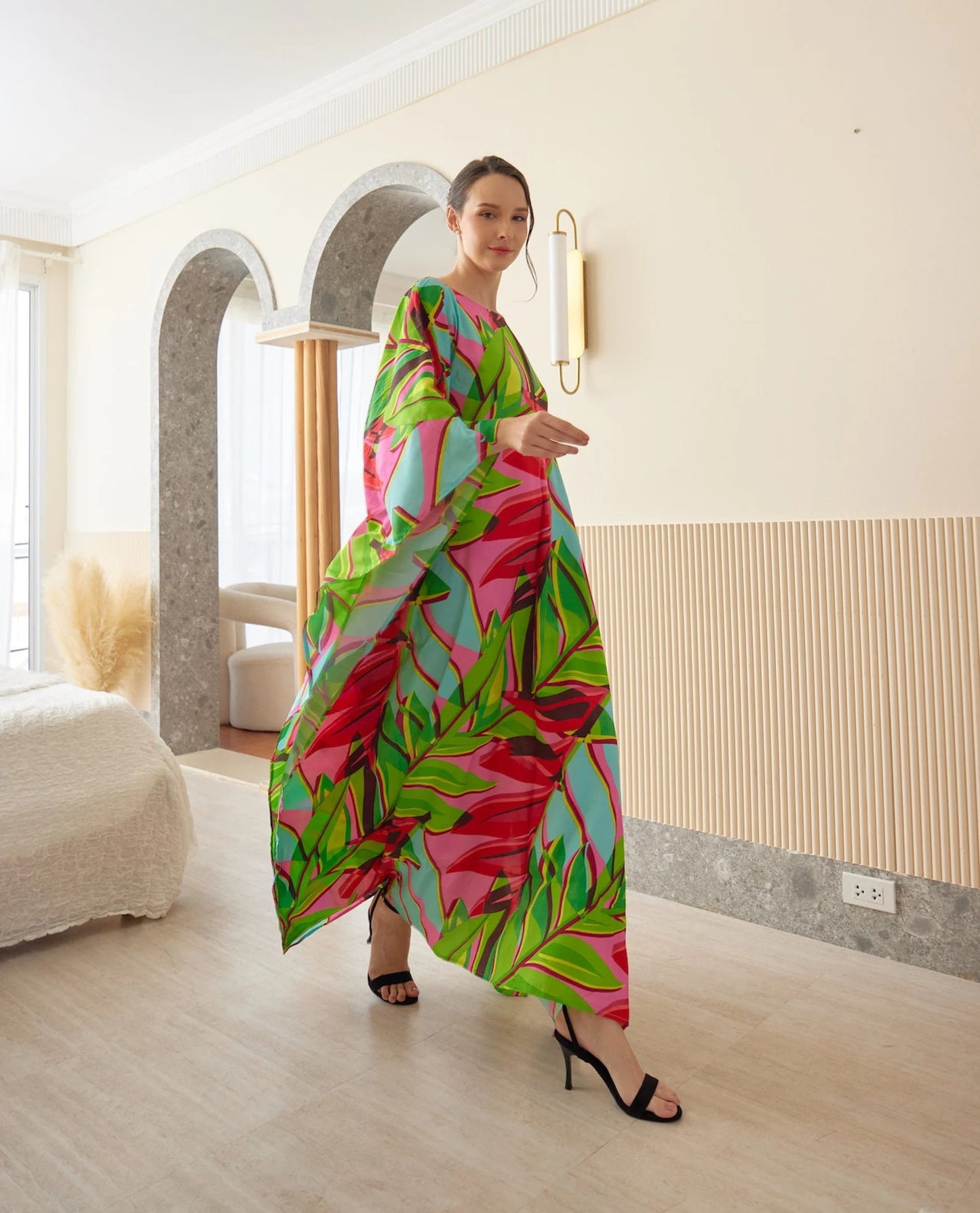 Floral Spring Summer Bright Silk Viscose Kaftan Dress Plus size Luxury caftan