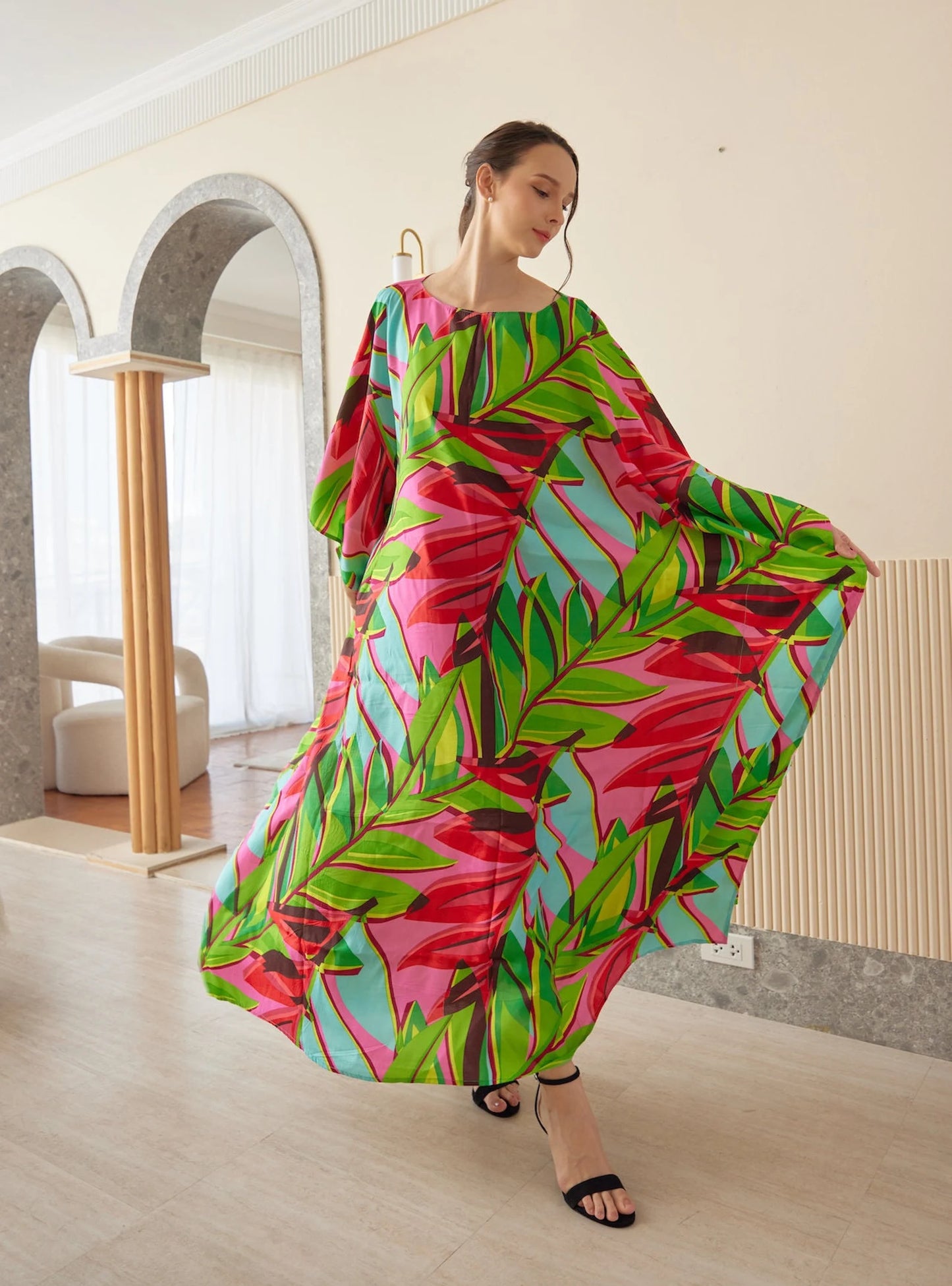 Floral Spring Summer Bright Silk Viscose Kaftan Dress Plus size Luxury caftan