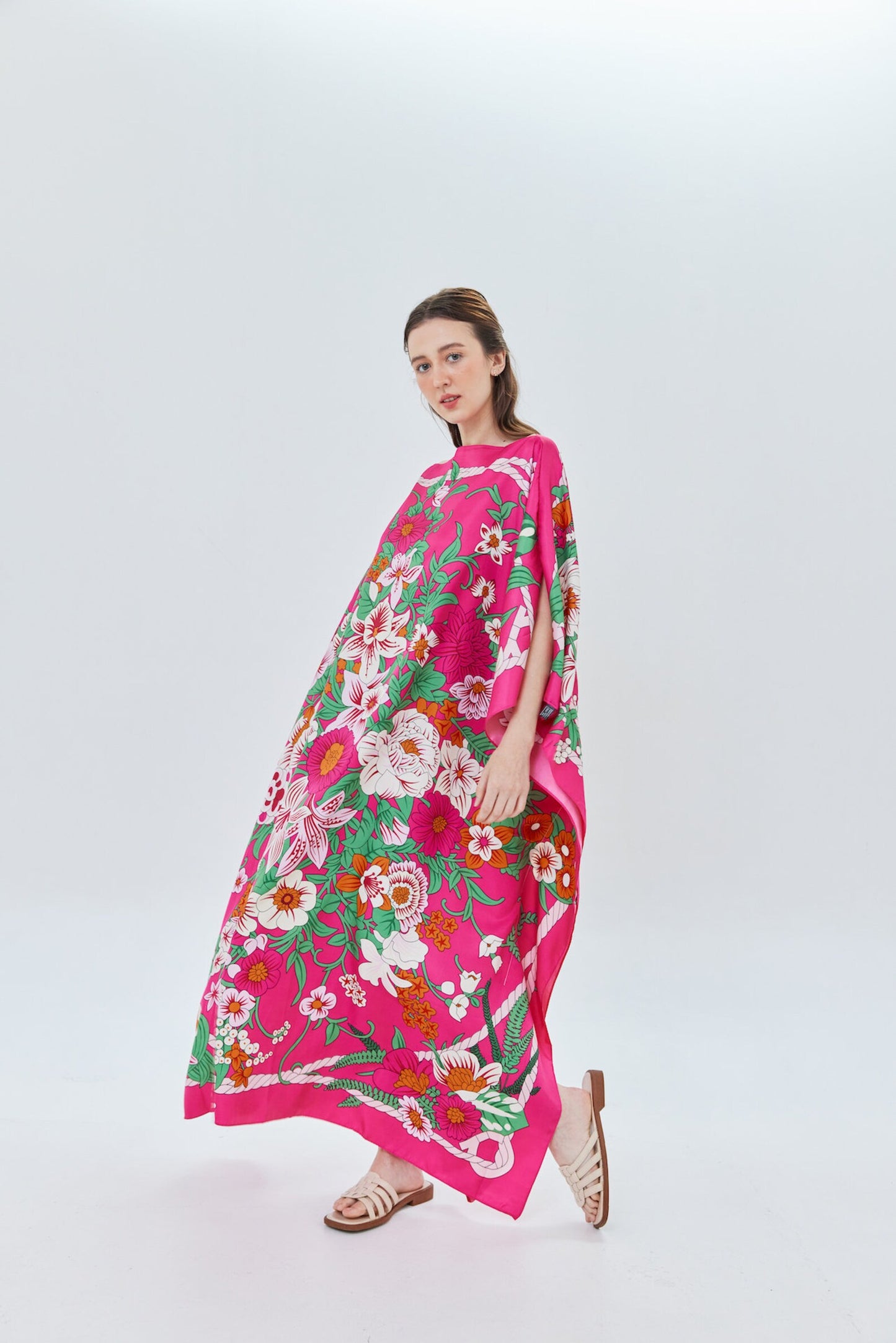 Hot Pink Floral Silk Kaftan Pretty Lady Handmade Caftan for Women Plus Size Dress