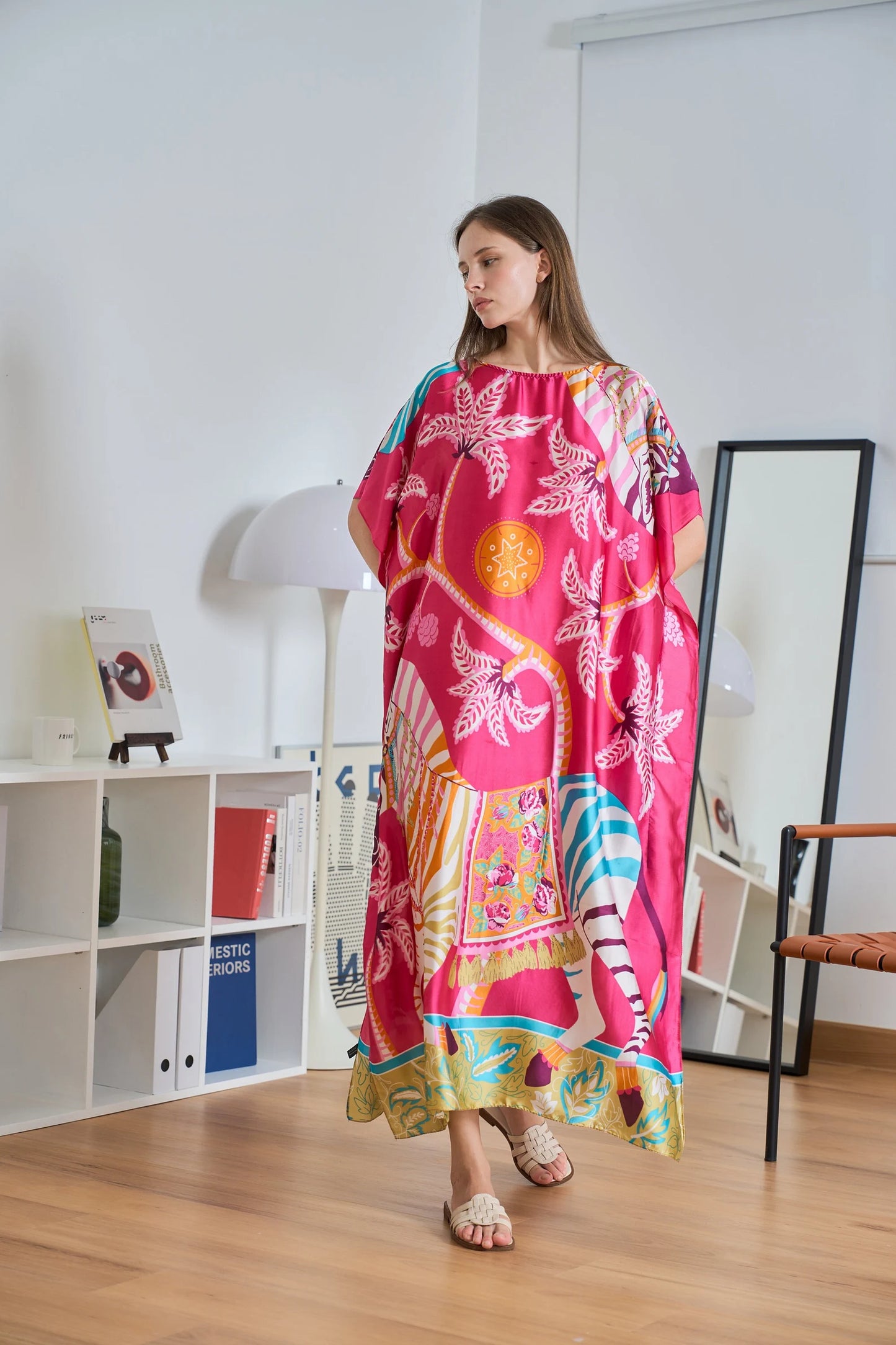 Hot Pink Silky Kaftan Dress Horse Forest Women Pyjamas Plus Size