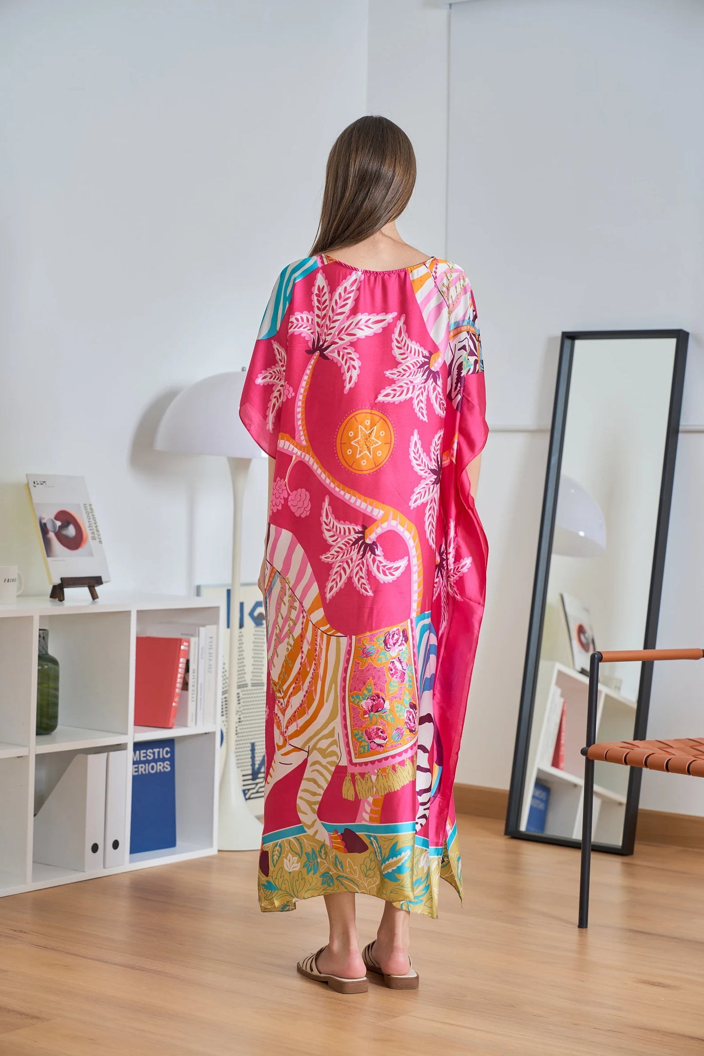 Hot Pink Silky Kaftan Dress Horse Forest Women Pyjamas Plus Size