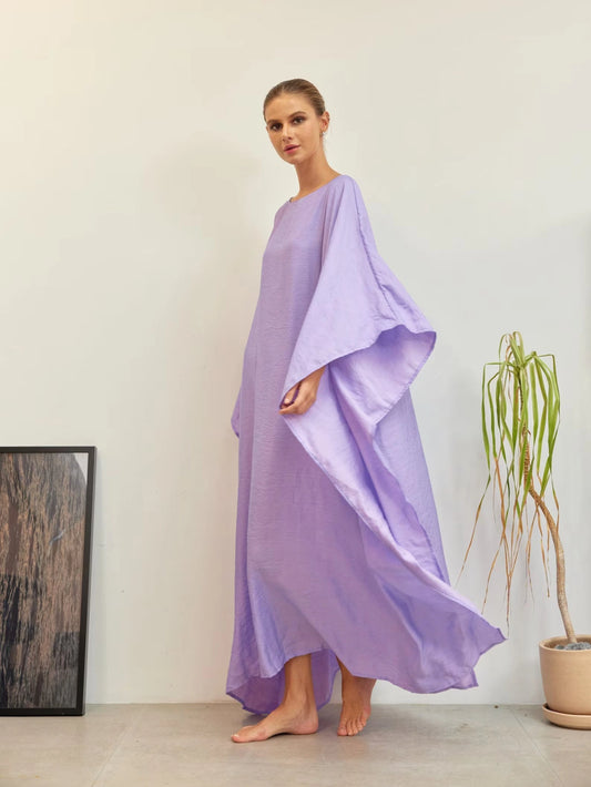 Lavender Purple Dress Caftan Silk Japan Kaftan Kimono Length Dress Plus Size