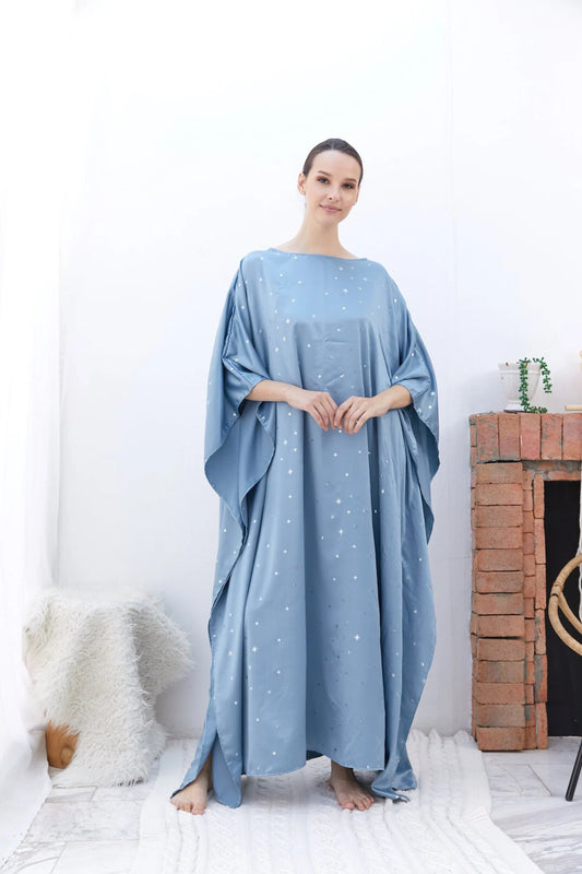 Little Fairy Baby Blue Silk Kaftan Dress Full Length