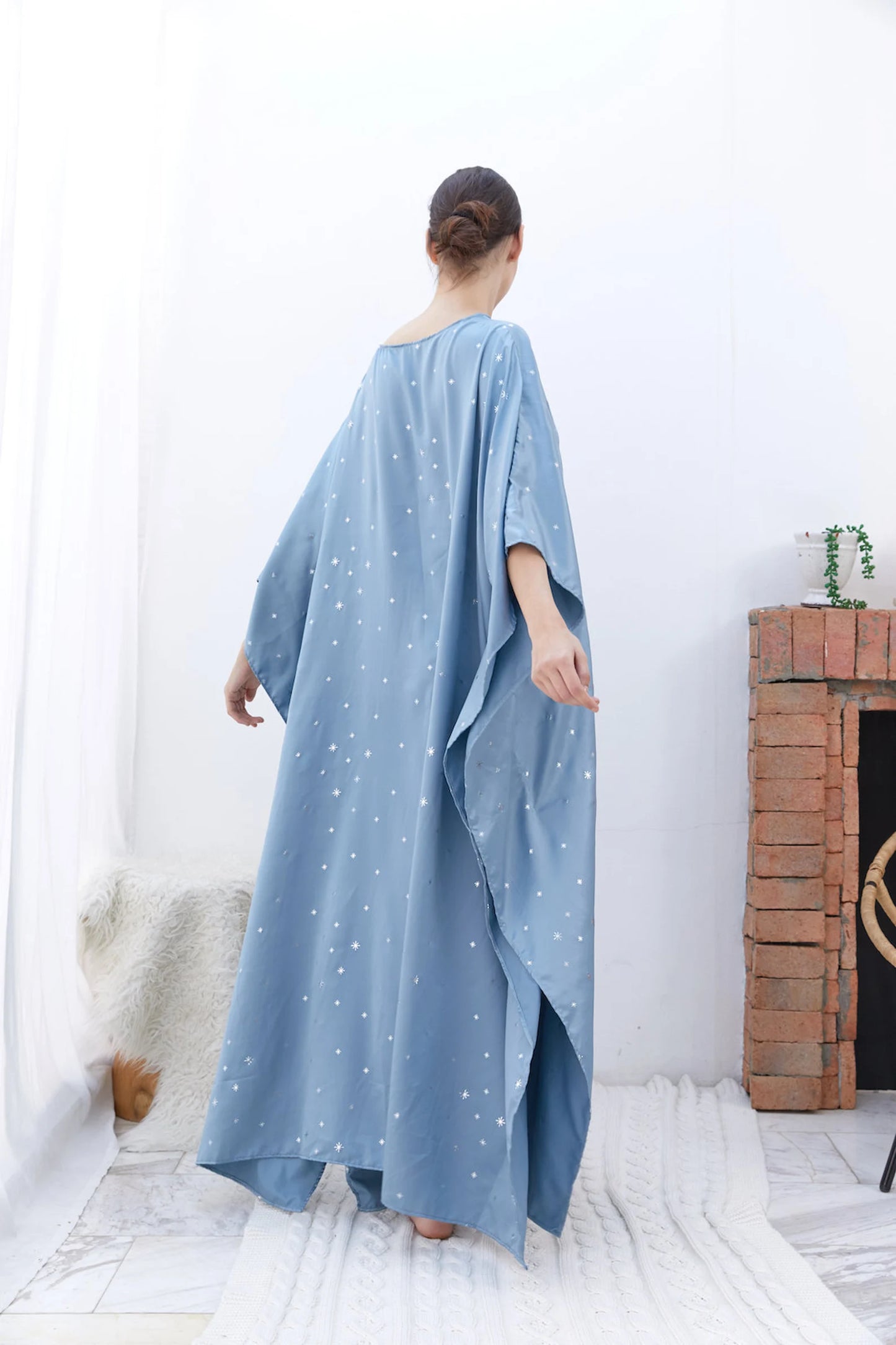 Little Fairy Baby Blue Silk Kaftan Dress Full Length