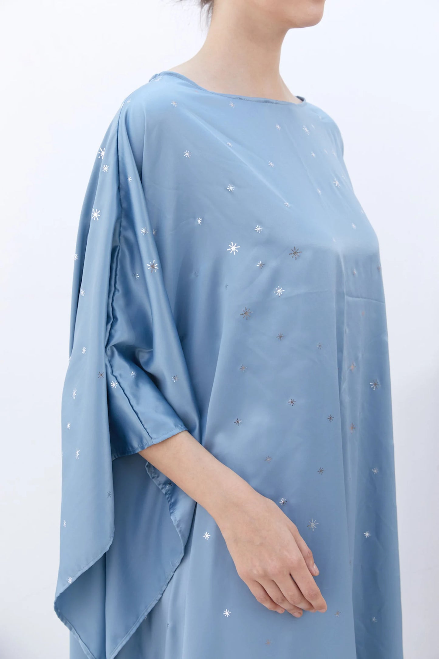 Little Fairy Baby Blue Silk Kaftan Dress Full Length