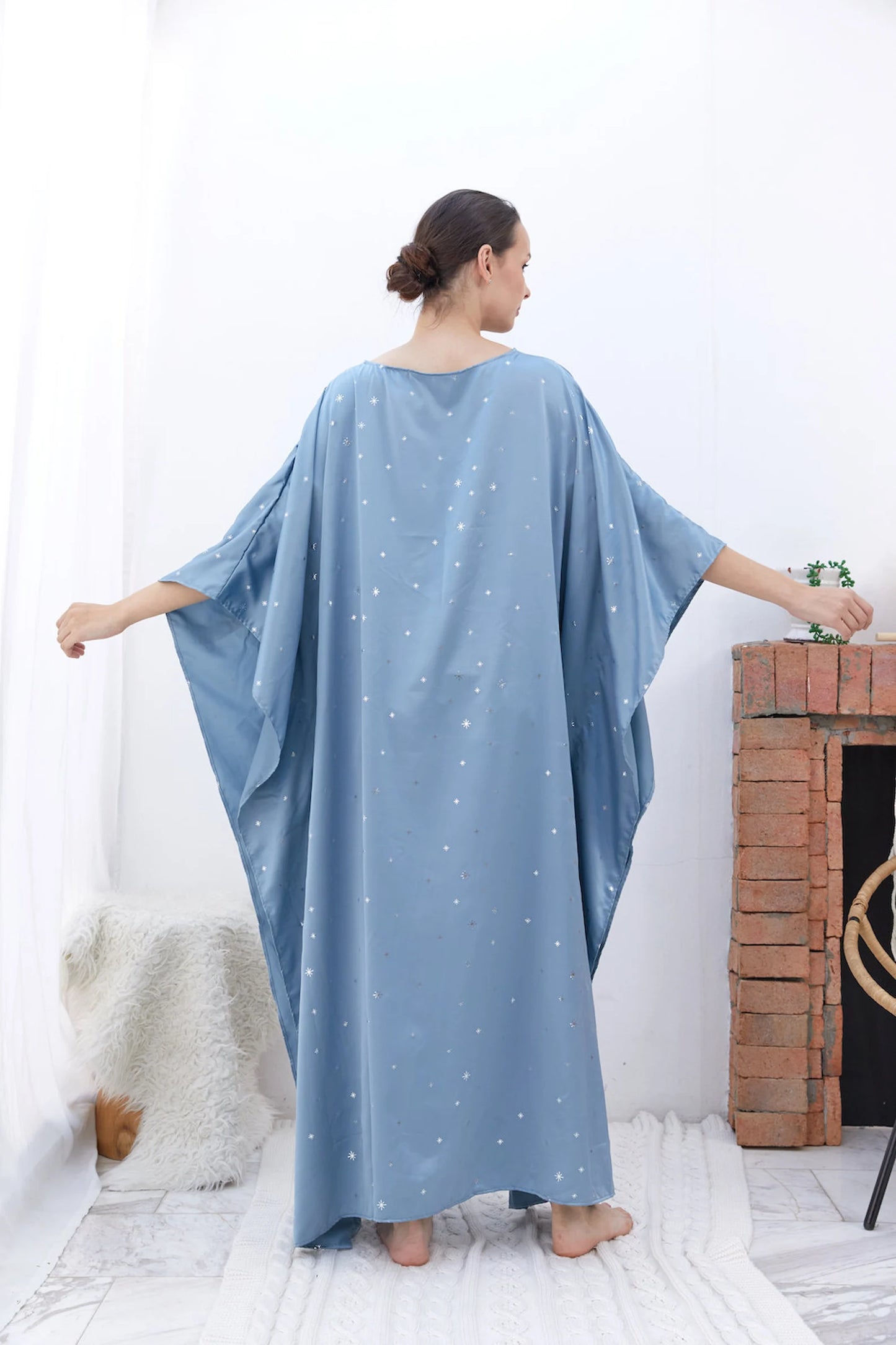 Little Fairy Baby Blue Silk Kaftan Dress Full Length