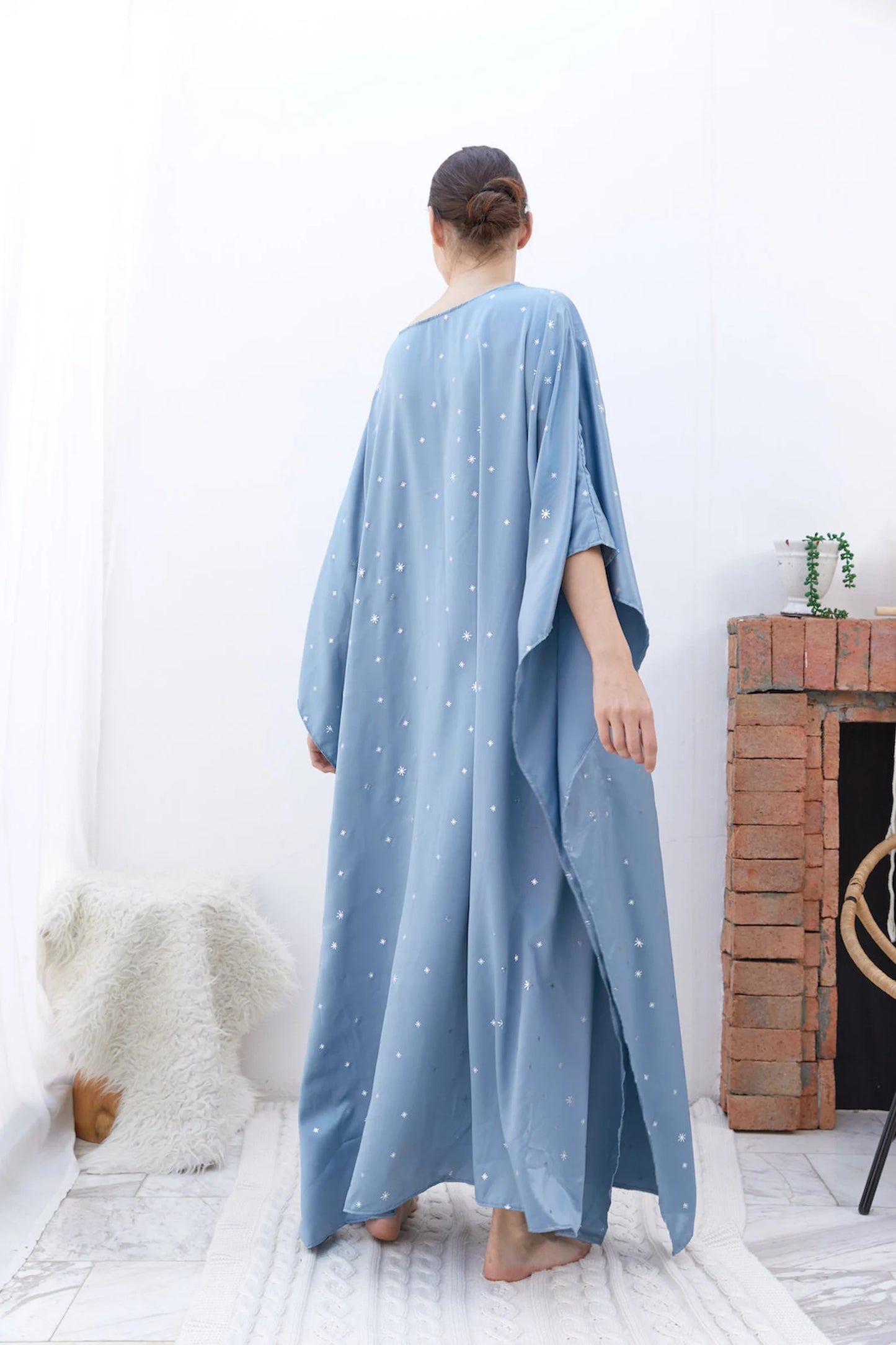 Little Fairy Baby Blue Silk Kaftan Dress Full Length