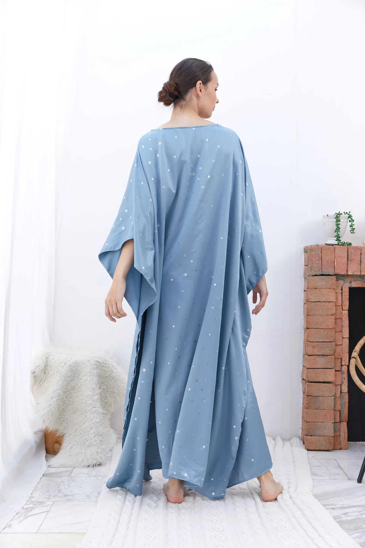 Little Fairy Baby Blue Silk Kaftan Dress Full Length