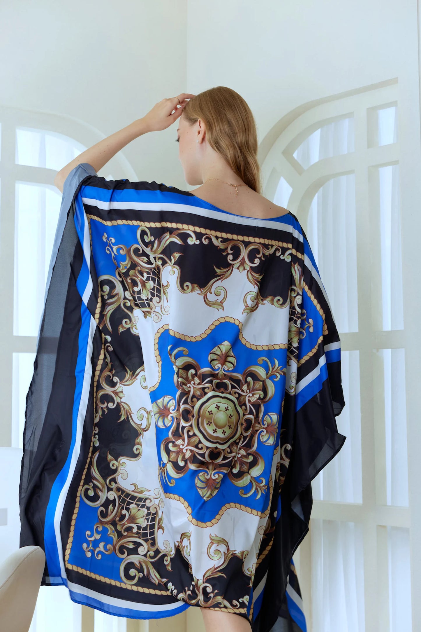 Luxury Blue Silk Summer Kaftan Beach Wear Caftan Gift for Her Plus Size