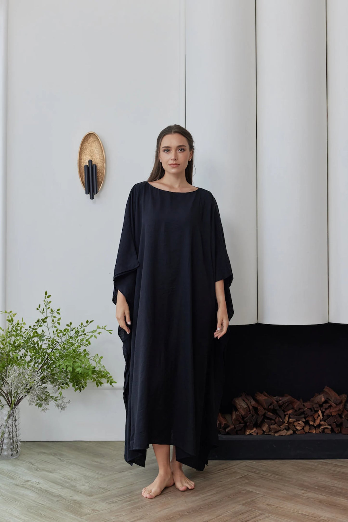 Moroccan Black Silk Japan Kaftan Summer Dress