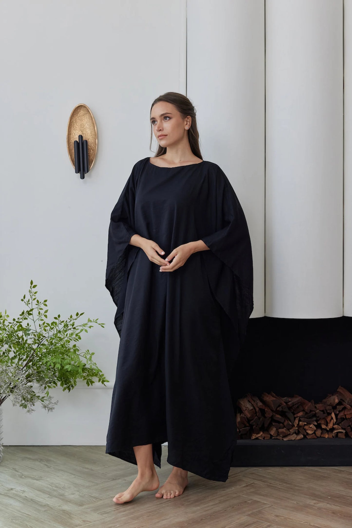 Moroccan Black Silk Japan Kaftan Summer Dress