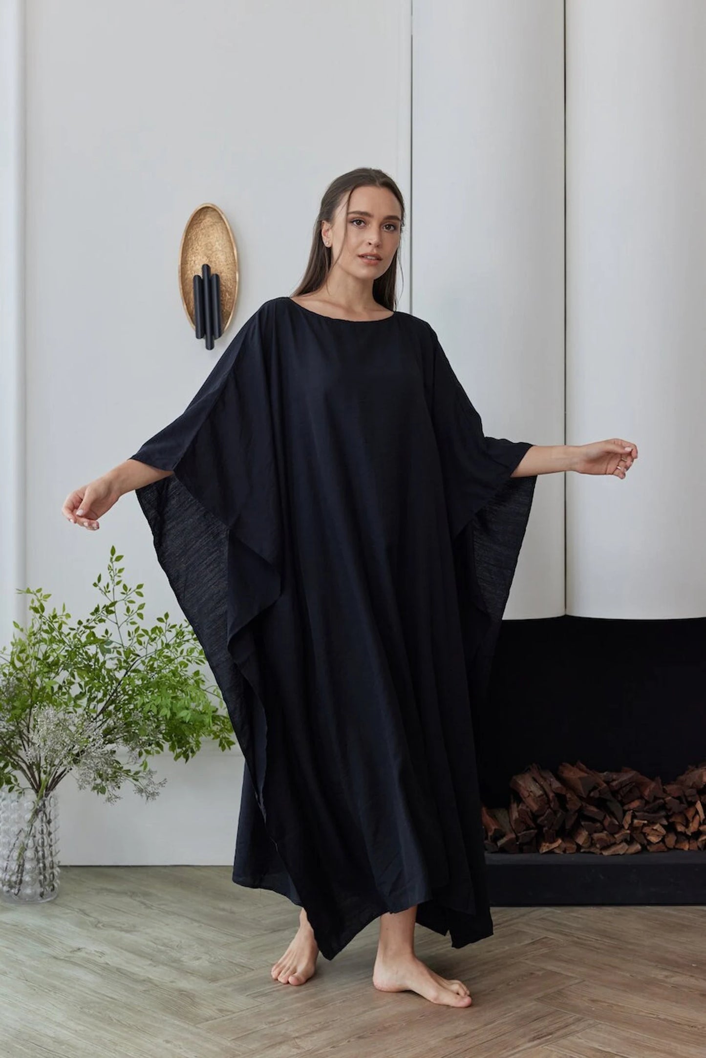 Moroccan Black Silk Japan Kaftan Summer Dress