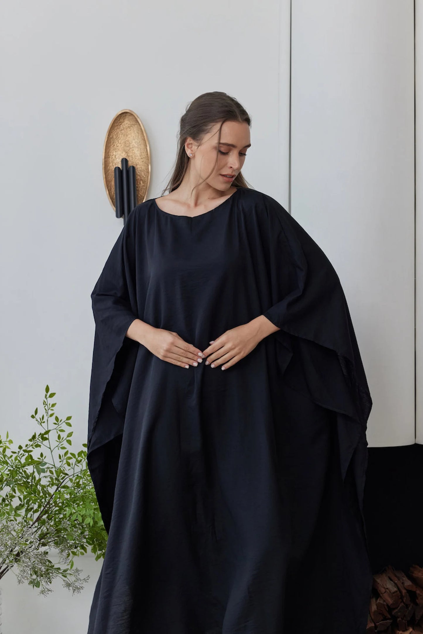 Moroccan Black Silk Japan Kaftan Summer Dress