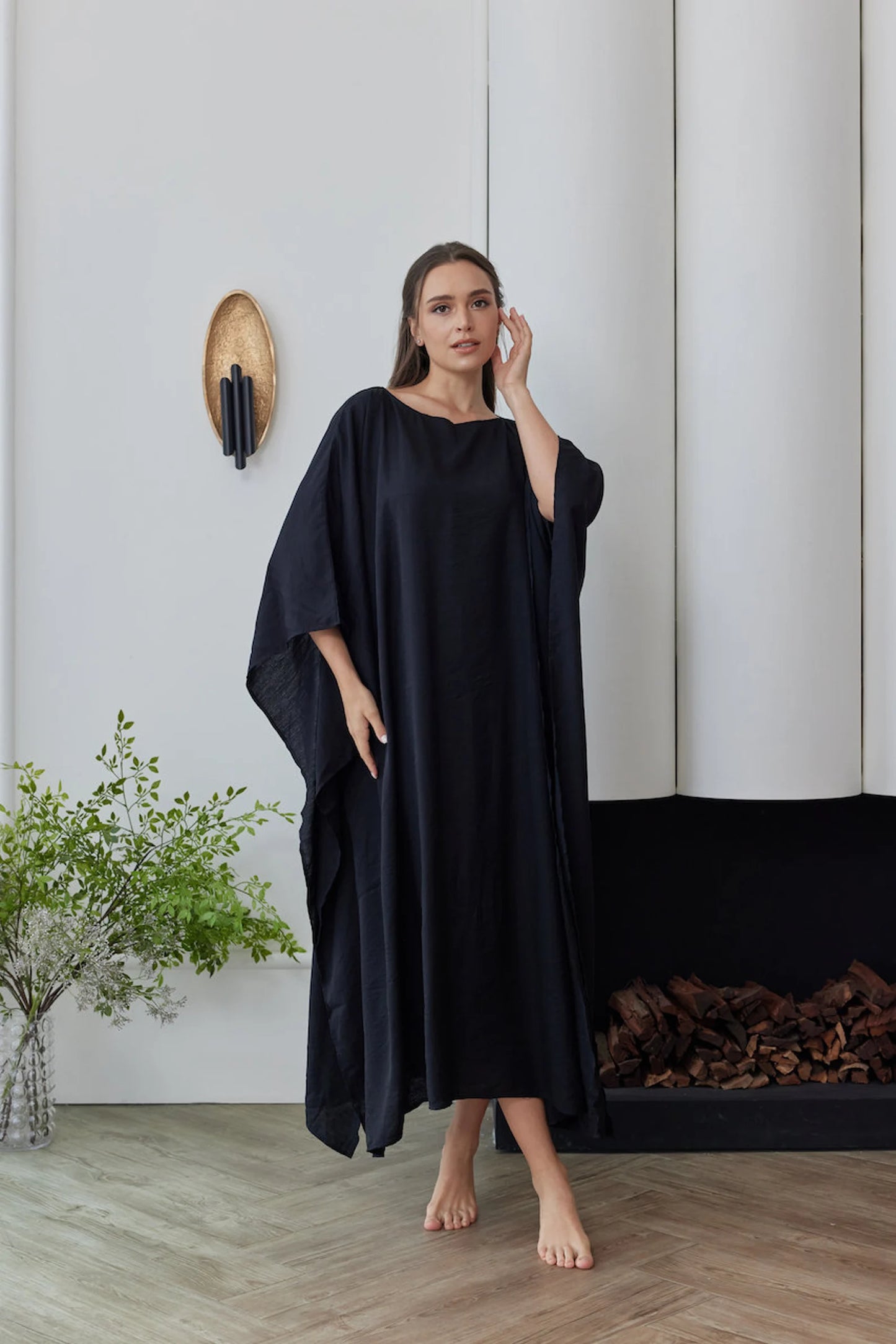 Moroccan Black Silk Japan Kaftan Summer Dress