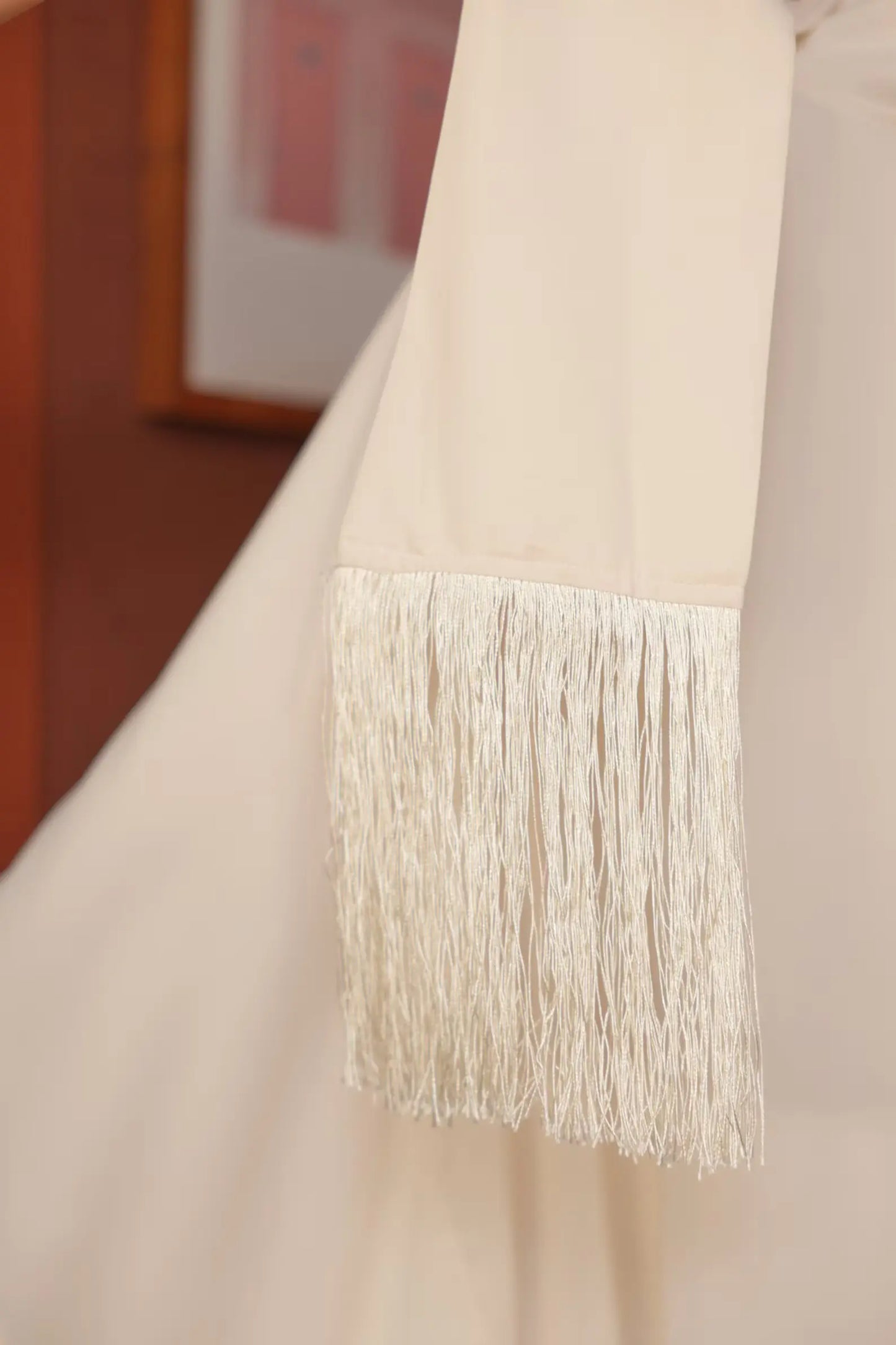 Off-White Cream Fringe-trimmed Kaftan Dress