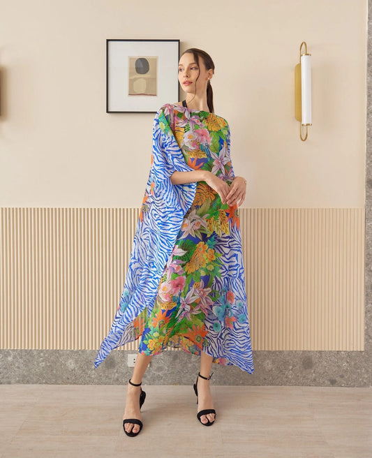 Paradise Japanese Chiffon Floral Spring Summer Kaftan Dress Luxury Caftan coverups