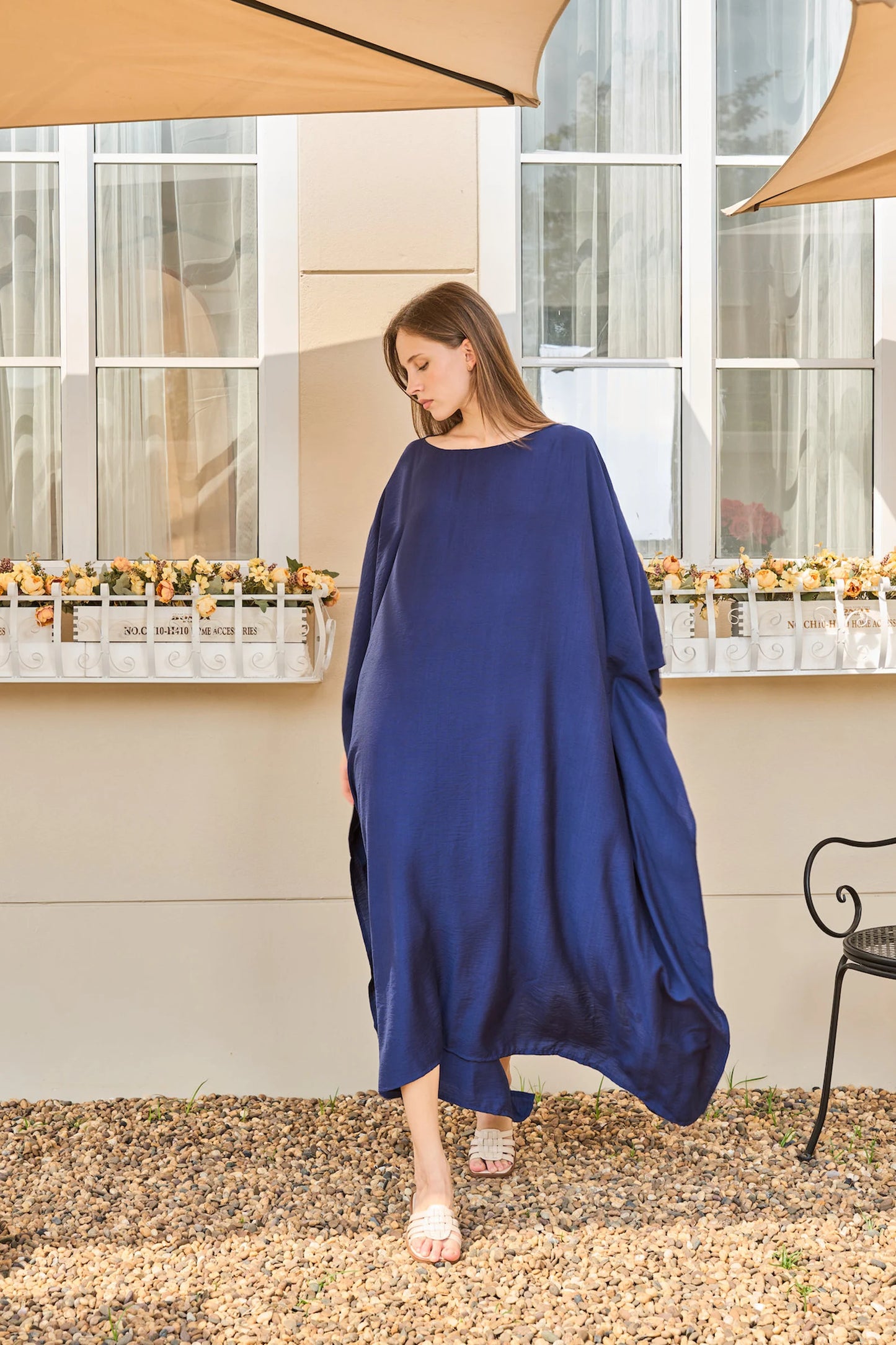 Paris Silk Dark Navy Blue Natural Kaftan Dress Women Pyjamas Plus Size