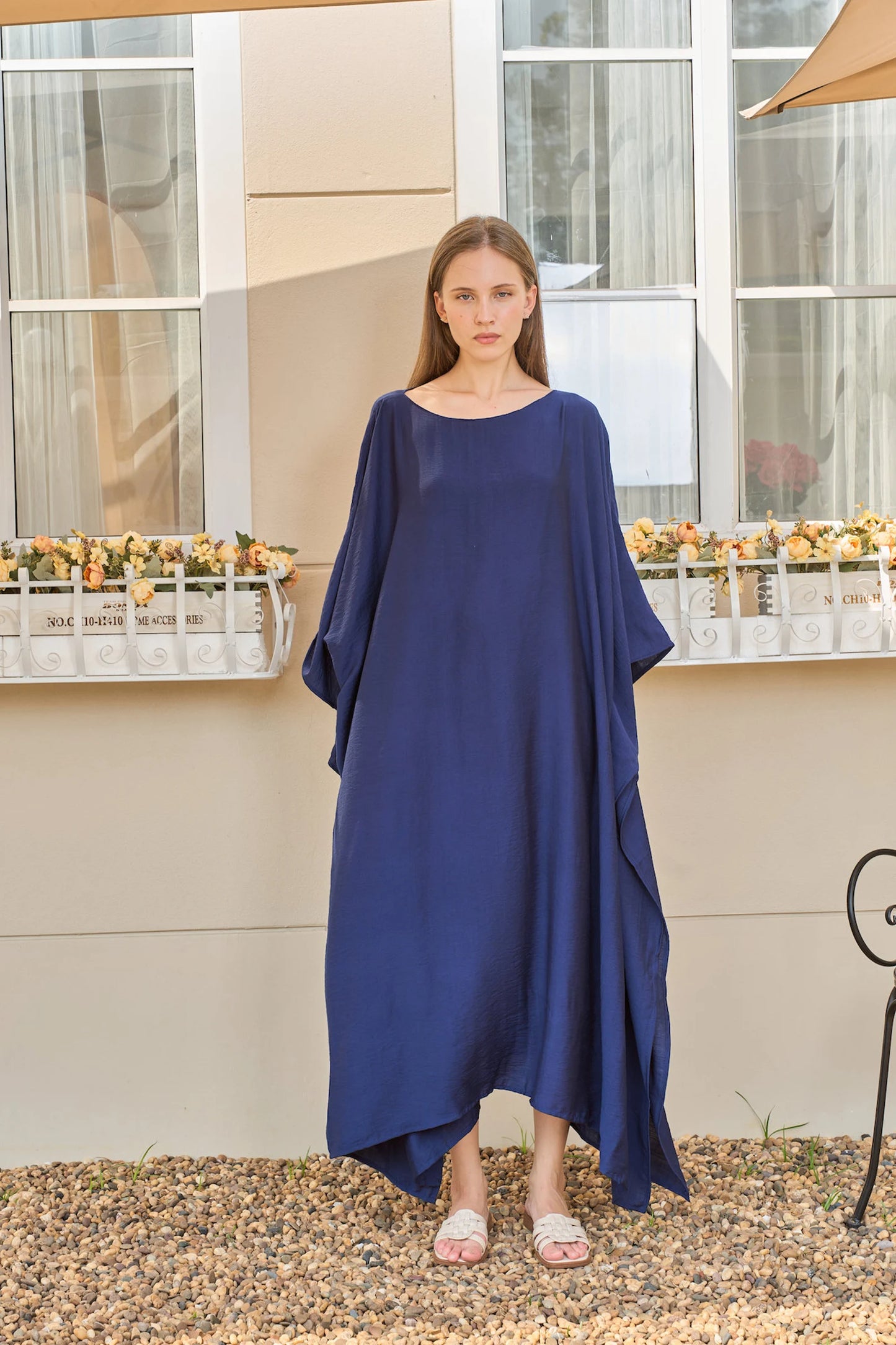 Paris Silk Dark Navy Blue Natural Kaftan Dress Women Pyjamas Plus Size