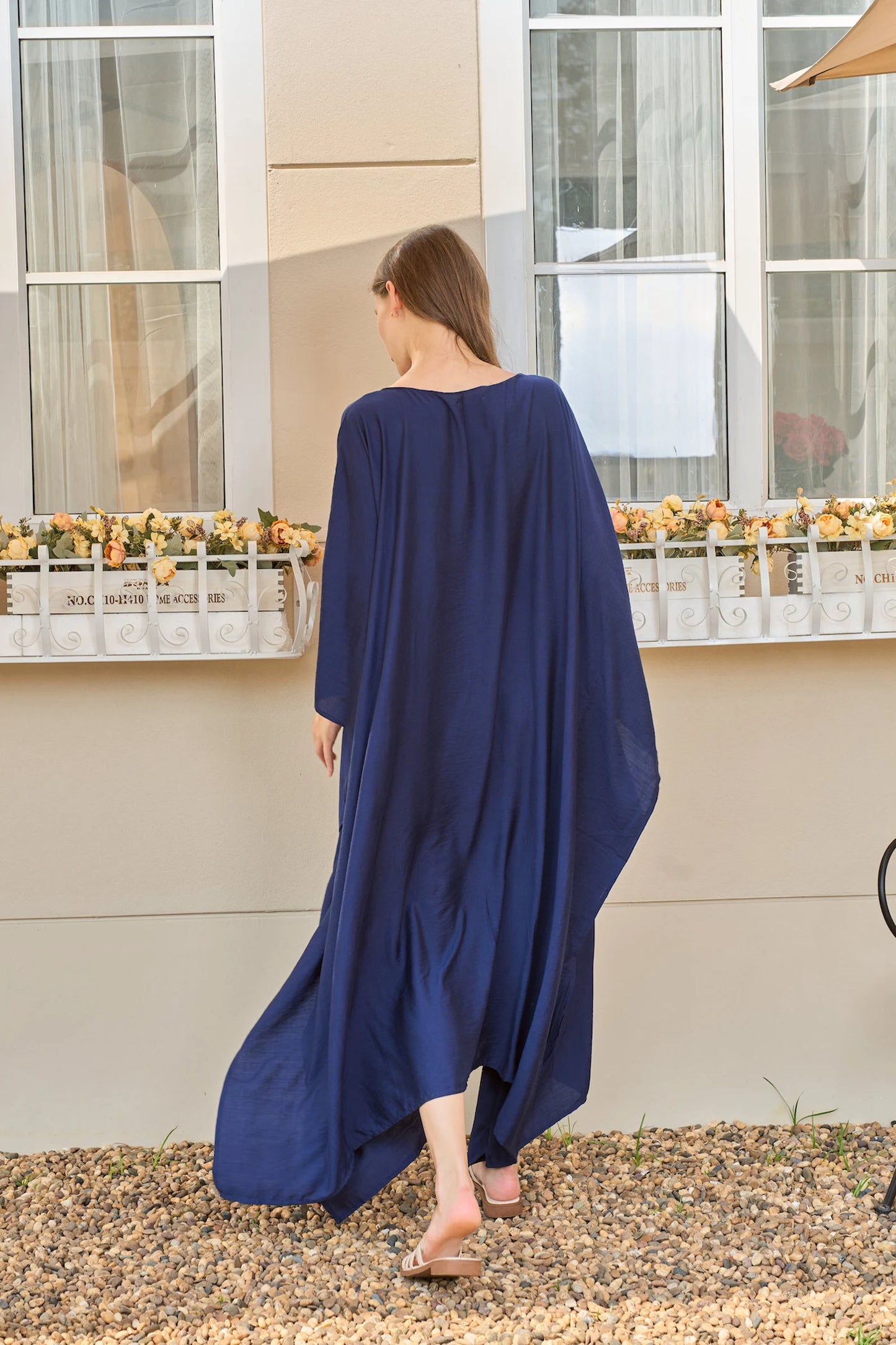 Paris Silk Dark Navy Blue Natural Kaftan Dress Women Pyjamas Plus Size